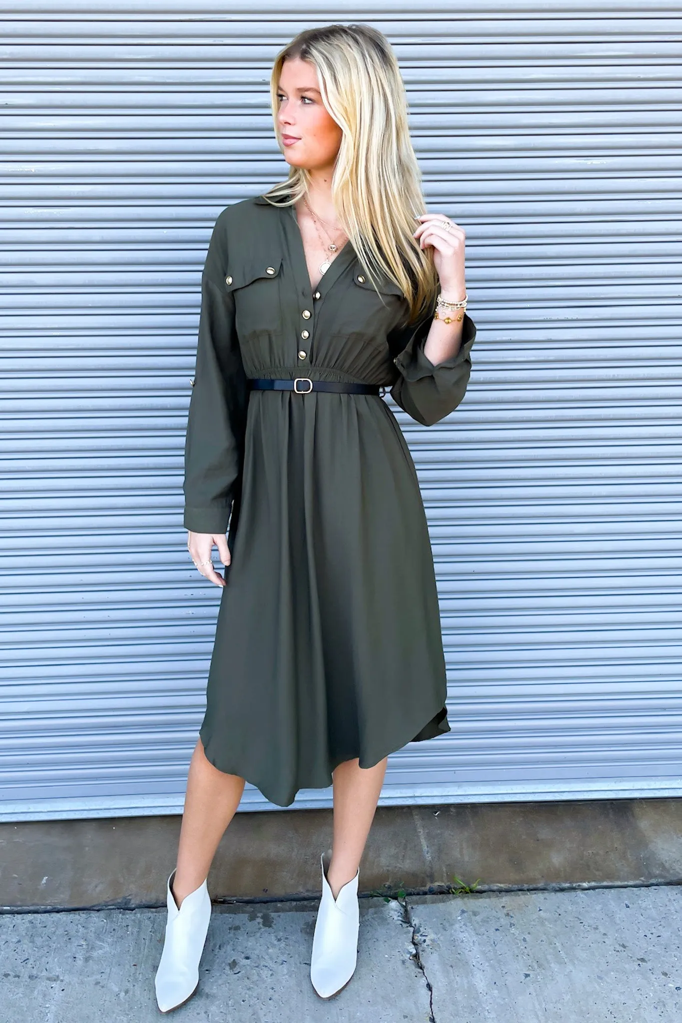 Adeline Button Down Belted Midi Dress - FINAL SALE