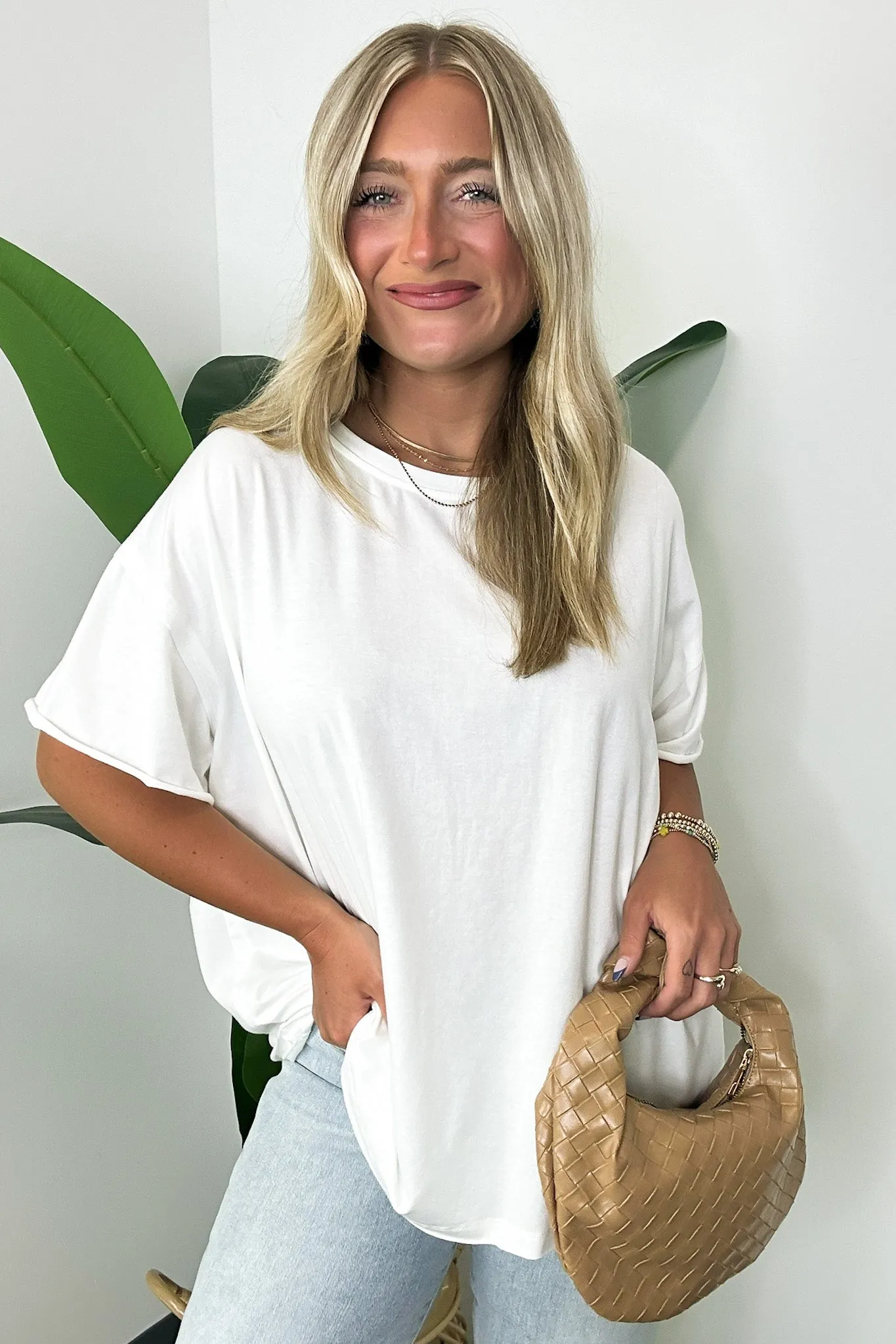 Aimie Raw Edge Jersey Short Sleeve Top
