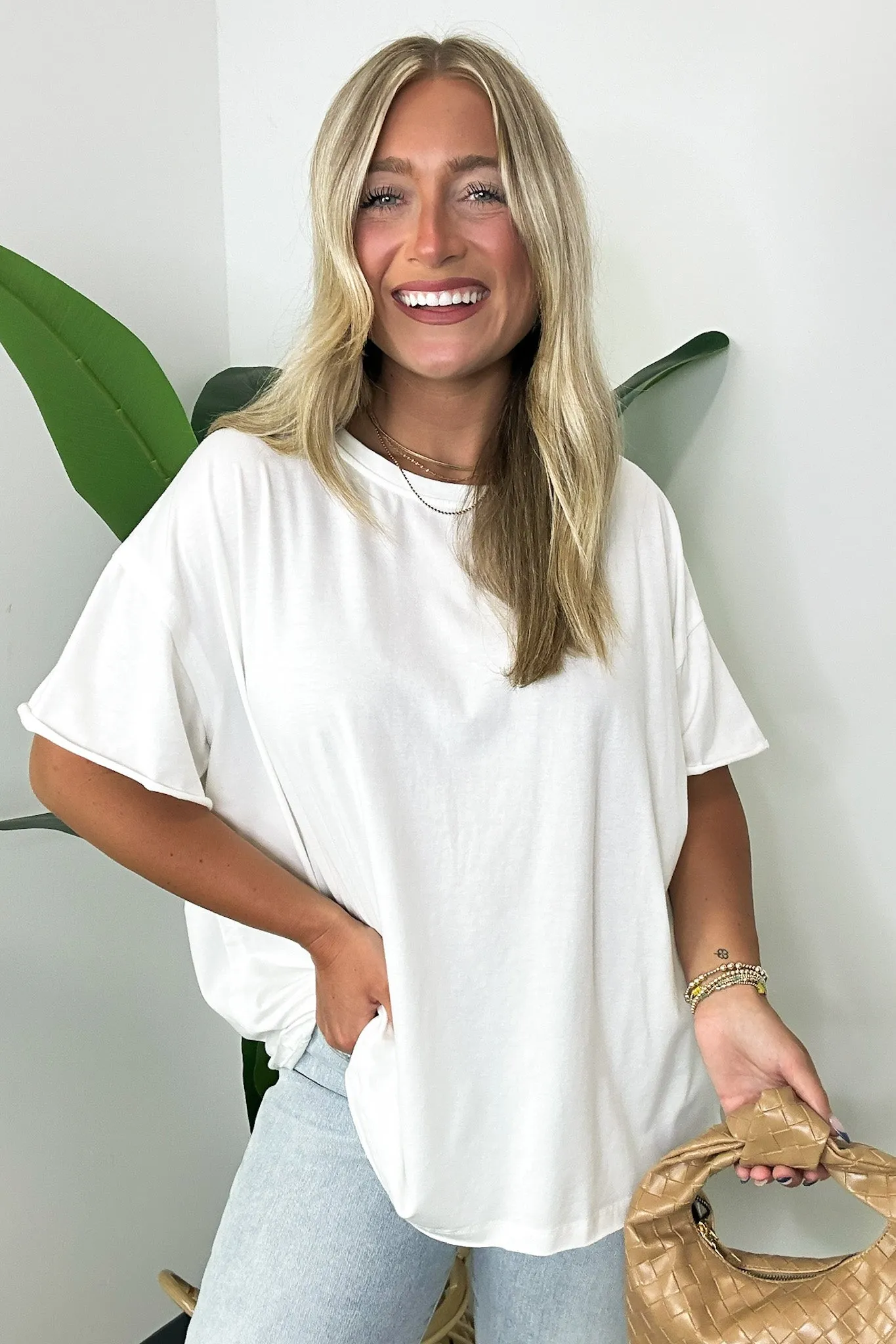 Aimie Raw Edge Jersey Short Sleeve Top