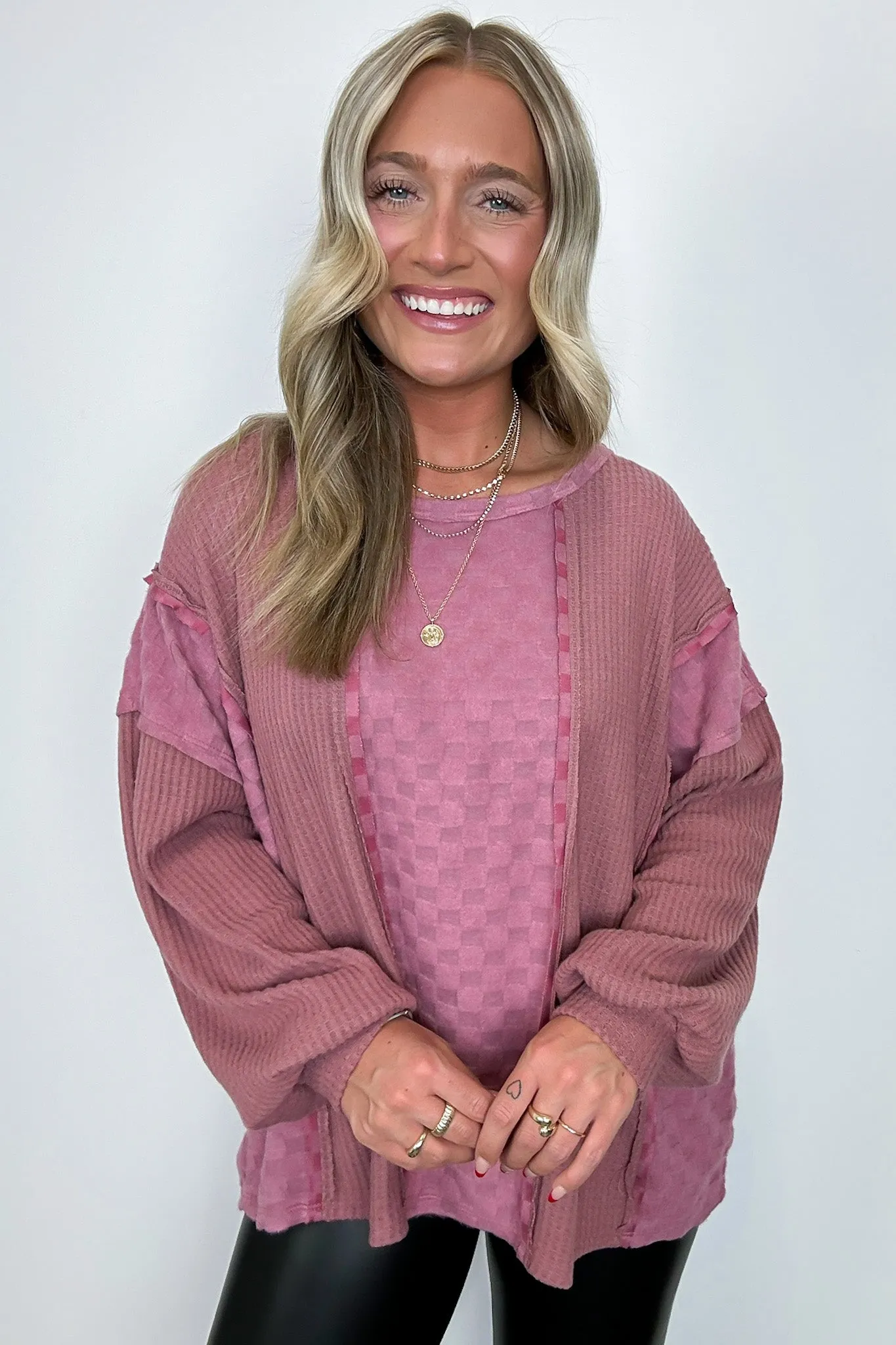 Allie Brushed Check Waffle Knit Top - BACK IN STOCK
