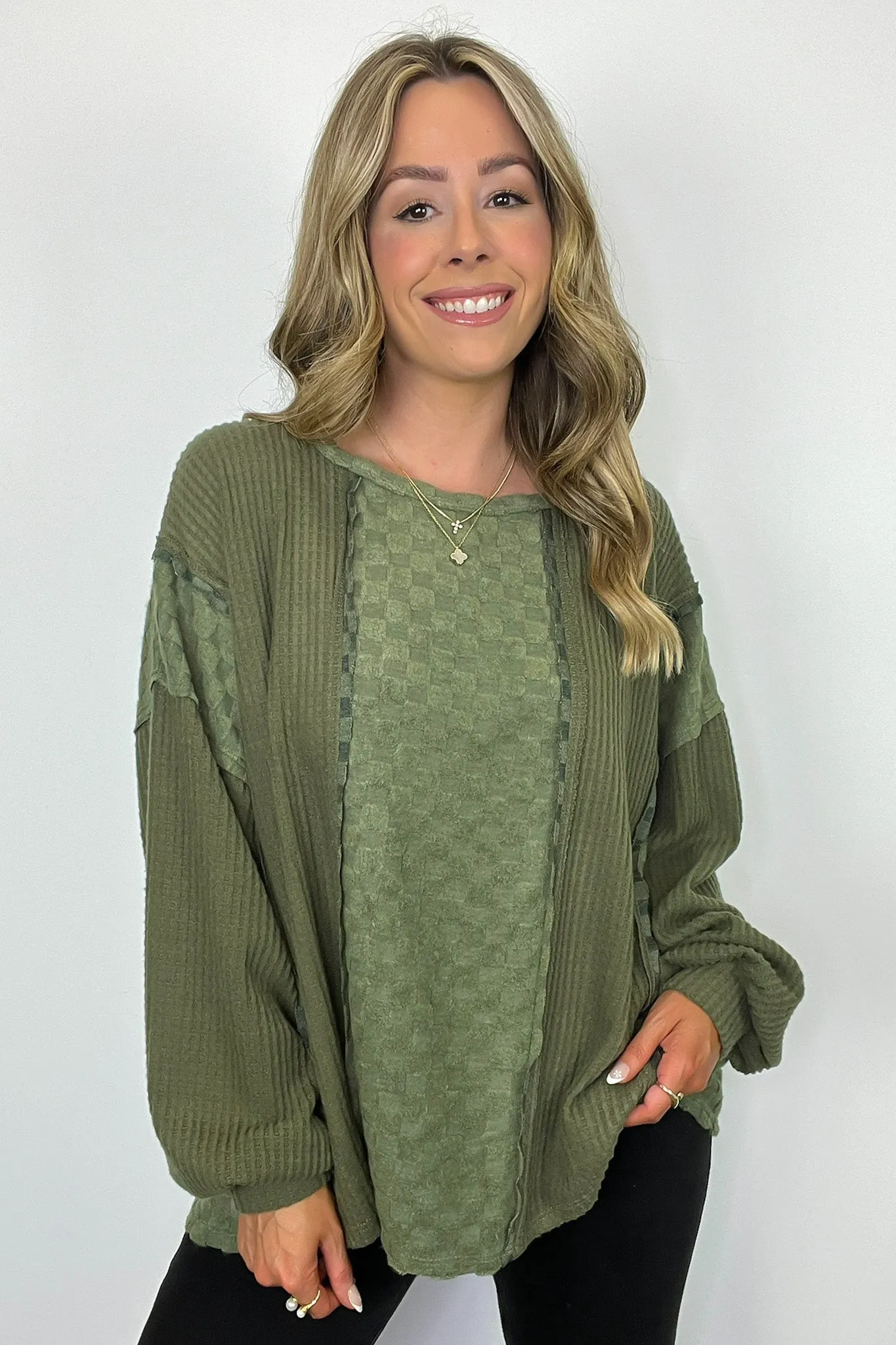 Allie Brushed Check Waffle Knit Top - BACK IN STOCK