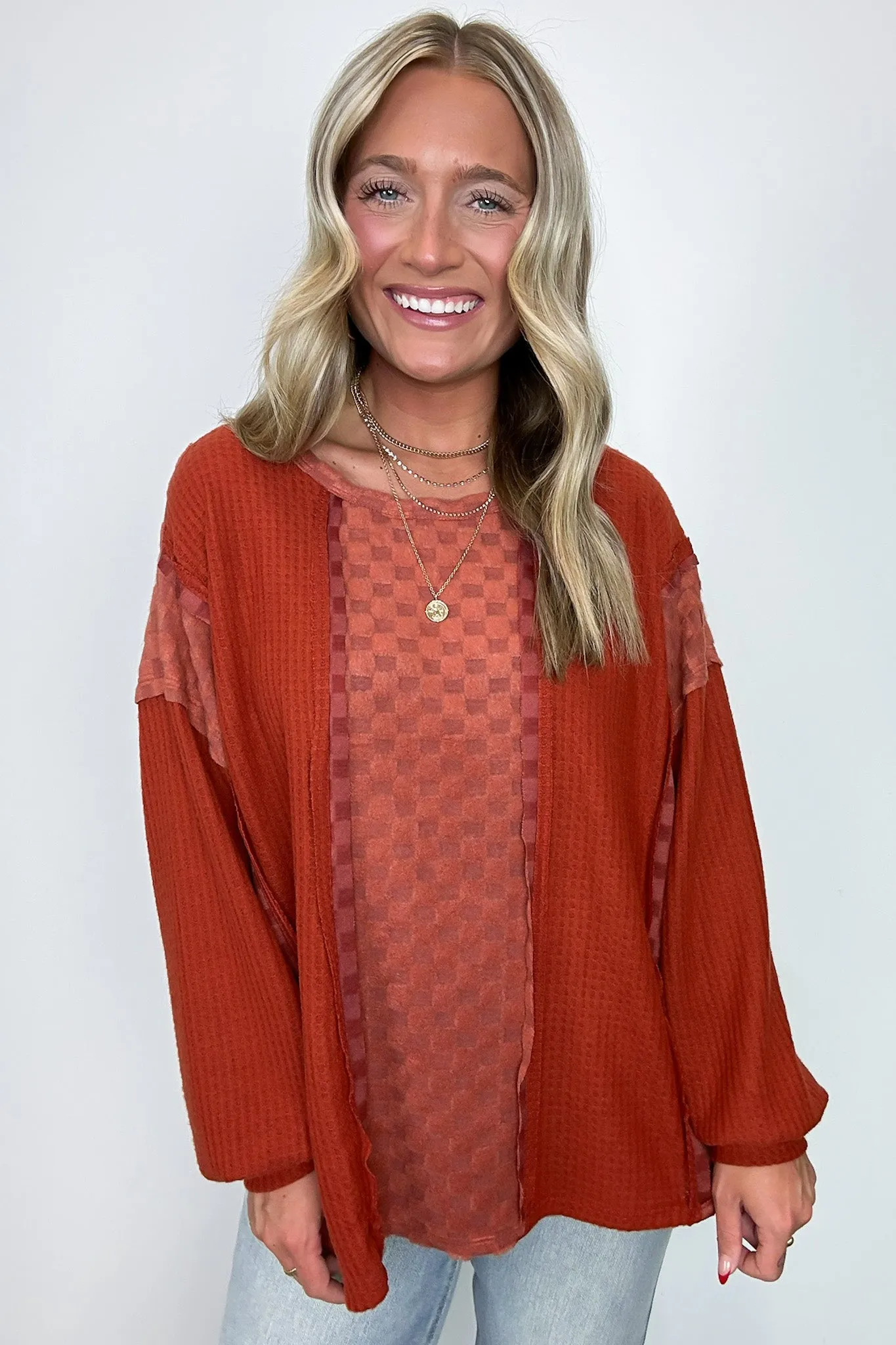 Allie Brushed Check Waffle Knit Top - BACK IN STOCK