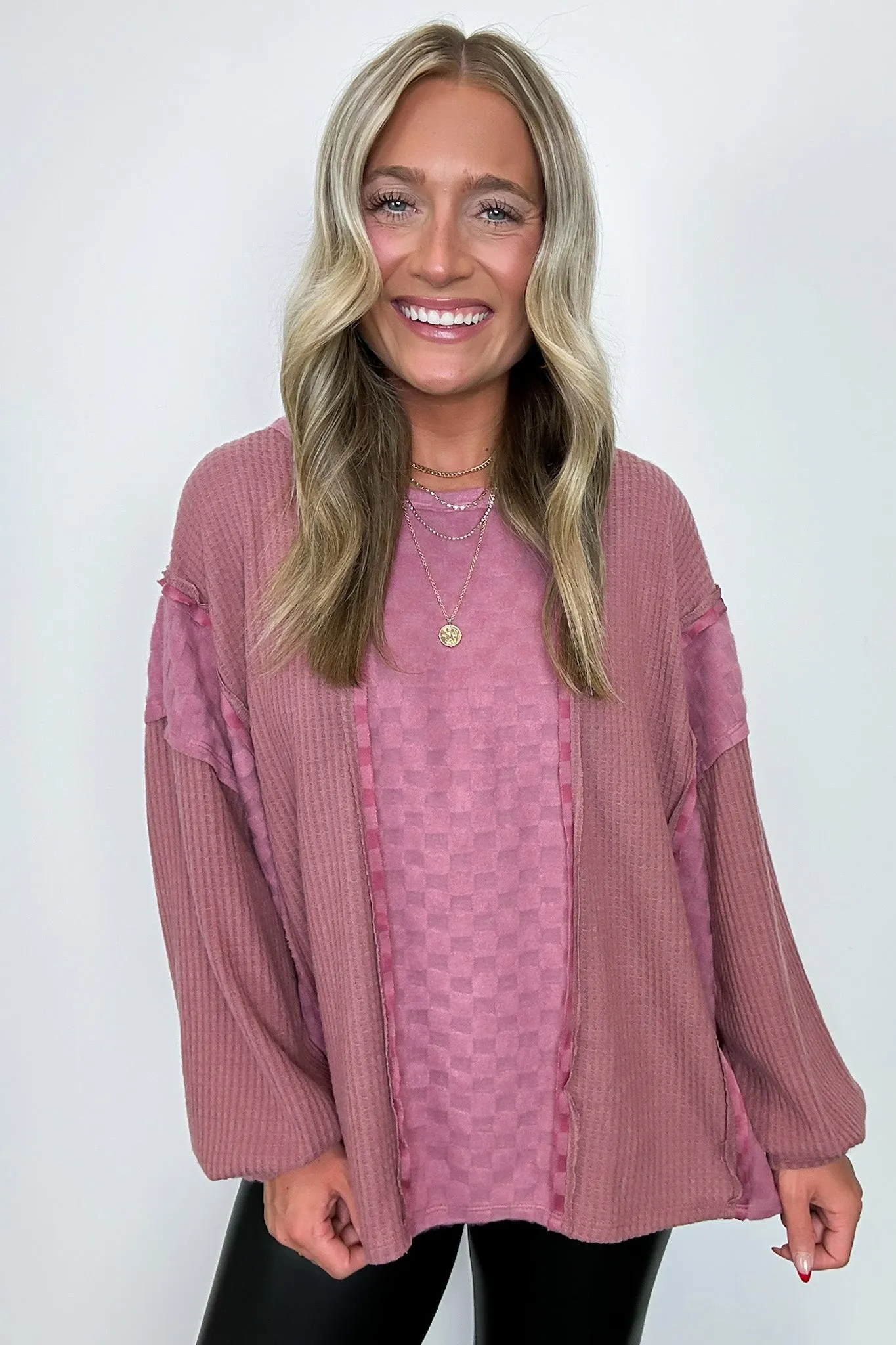 Allie Brushed Check Waffle Knit Top - BACK IN STOCK