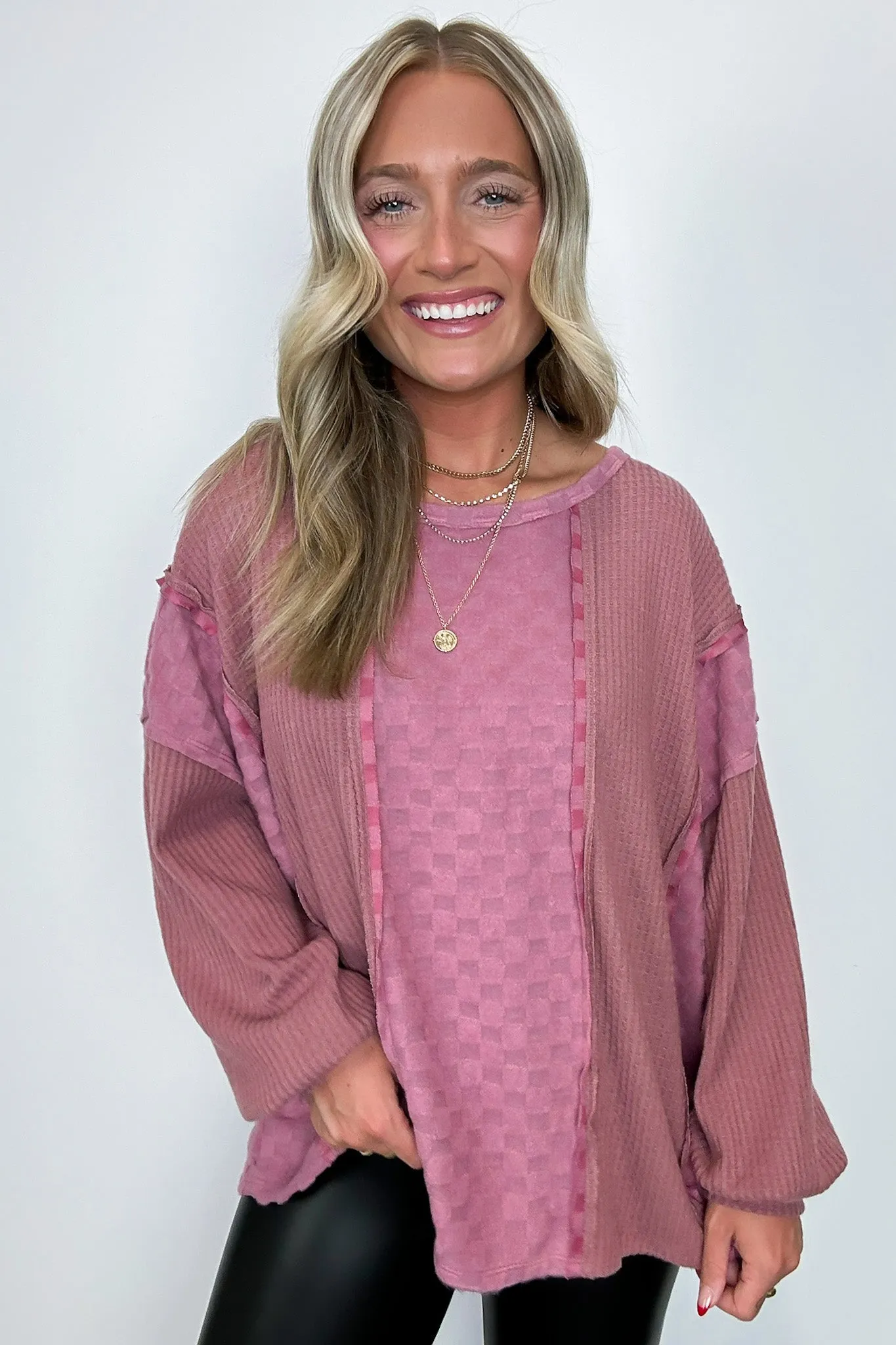 Allie Brushed Check Waffle Knit Top - BACK IN STOCK