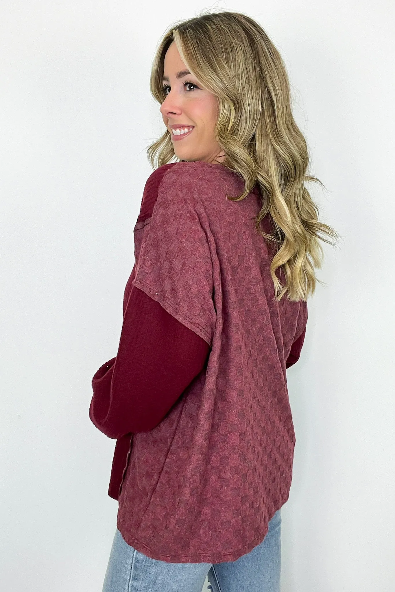 Allie Brushed Check Waffle Knit Top - BACK IN STOCK