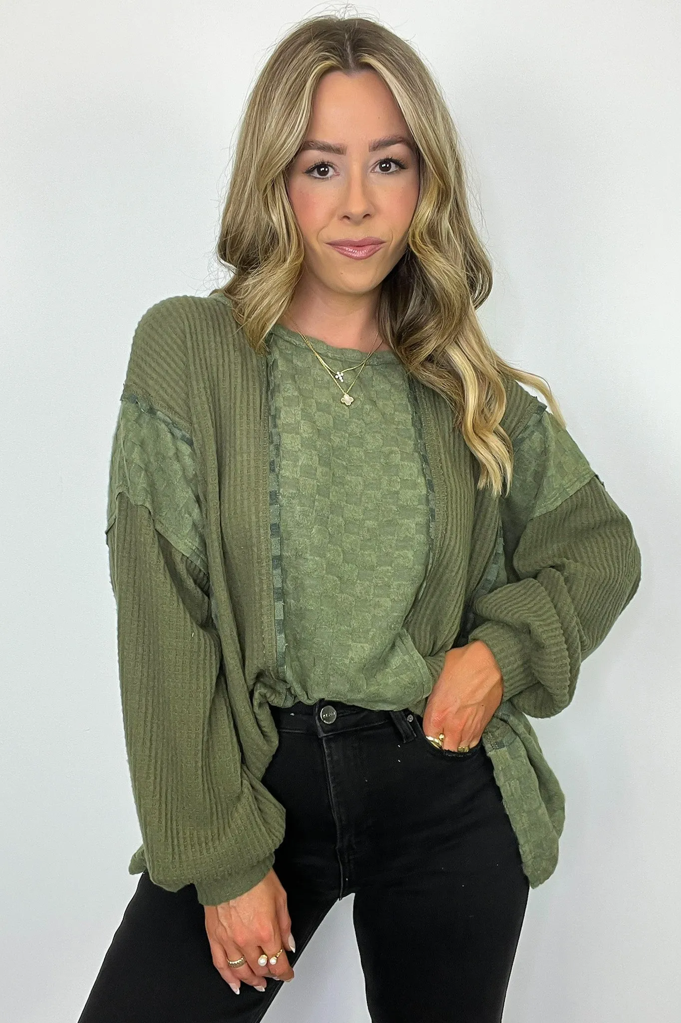 Allie Brushed Check Waffle Knit Top - BACK IN STOCK