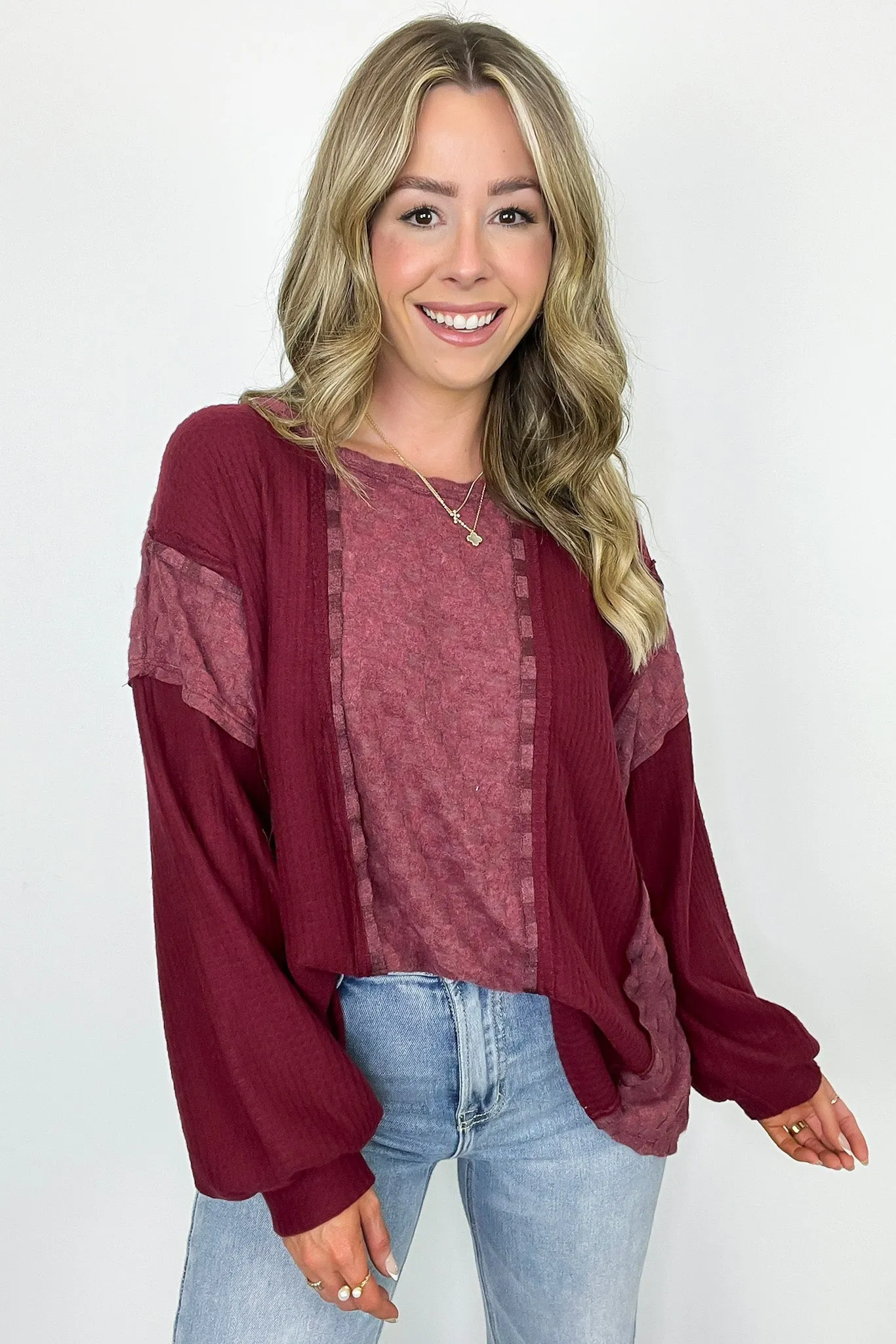 Allie Brushed Check Waffle Knit Top - BACK IN STOCK
