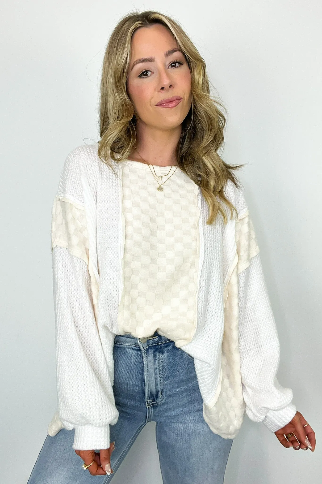 Allie Brushed Check Waffle Knit Top - BACK IN STOCK