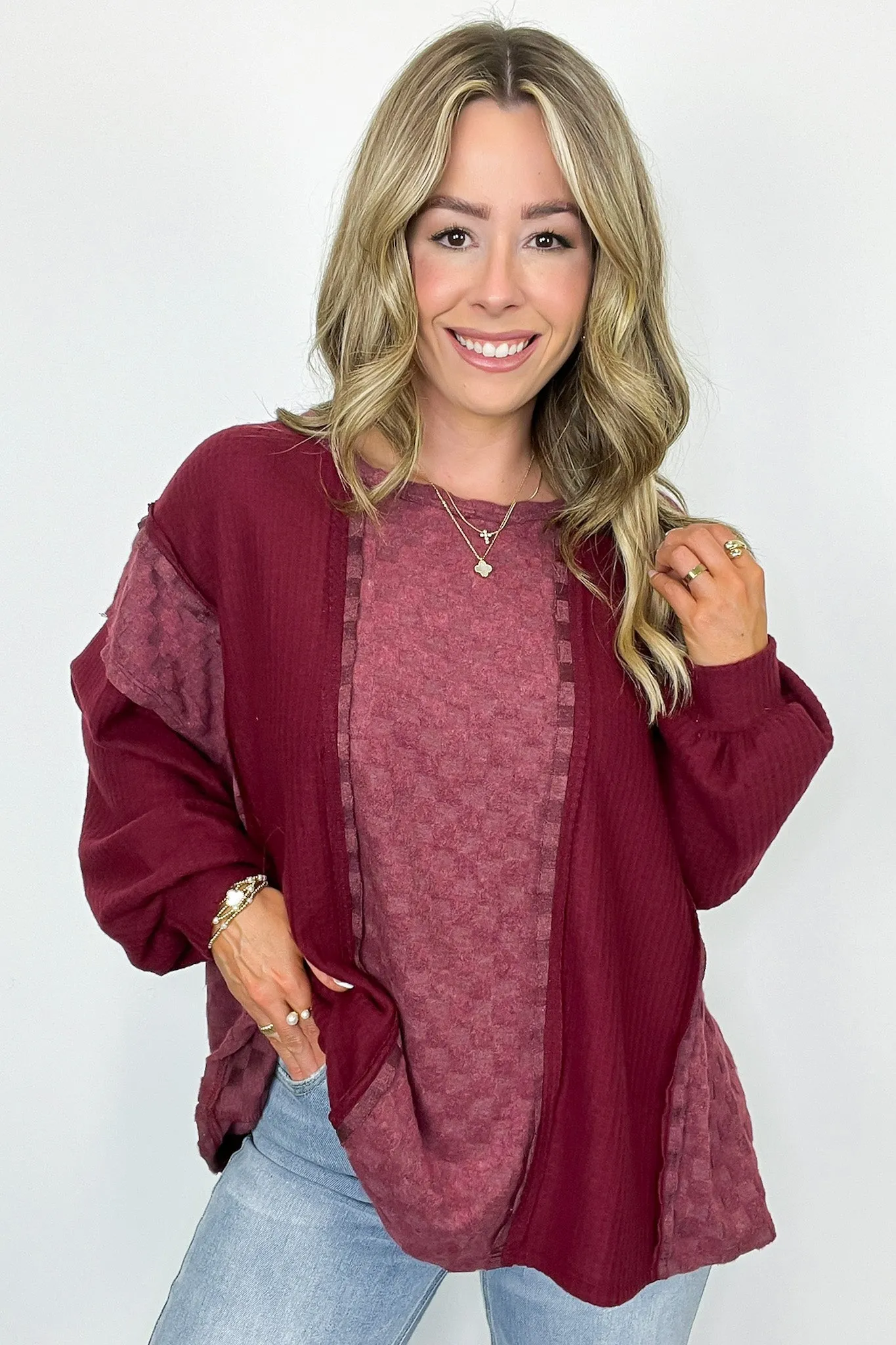 Allie Brushed Check Waffle Knit Top - BACK IN STOCK