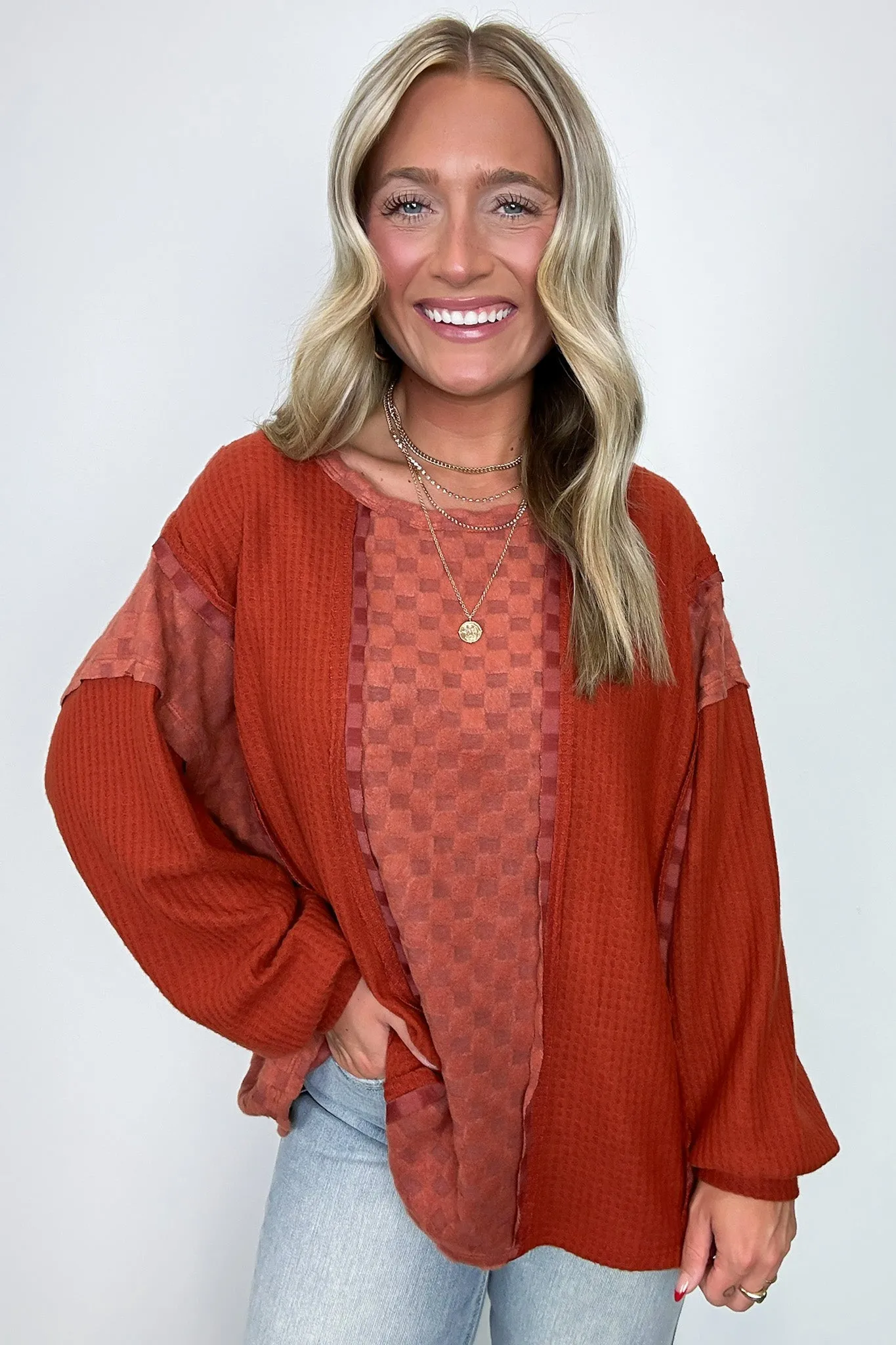 Allie Brushed Check Waffle Knit Top - BACK IN STOCK