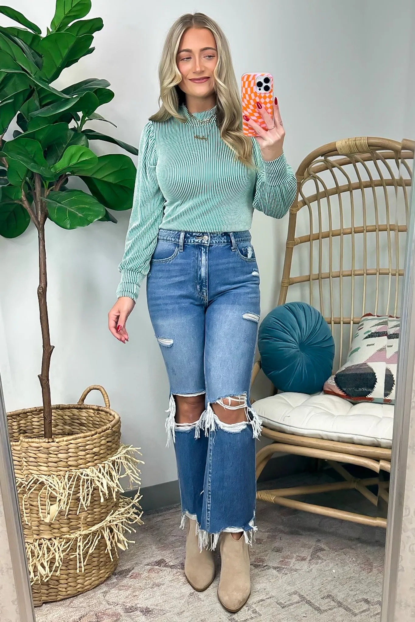 Alondrah Ribbed Mock Neck Puff Sleeve Top - FINAL SALE