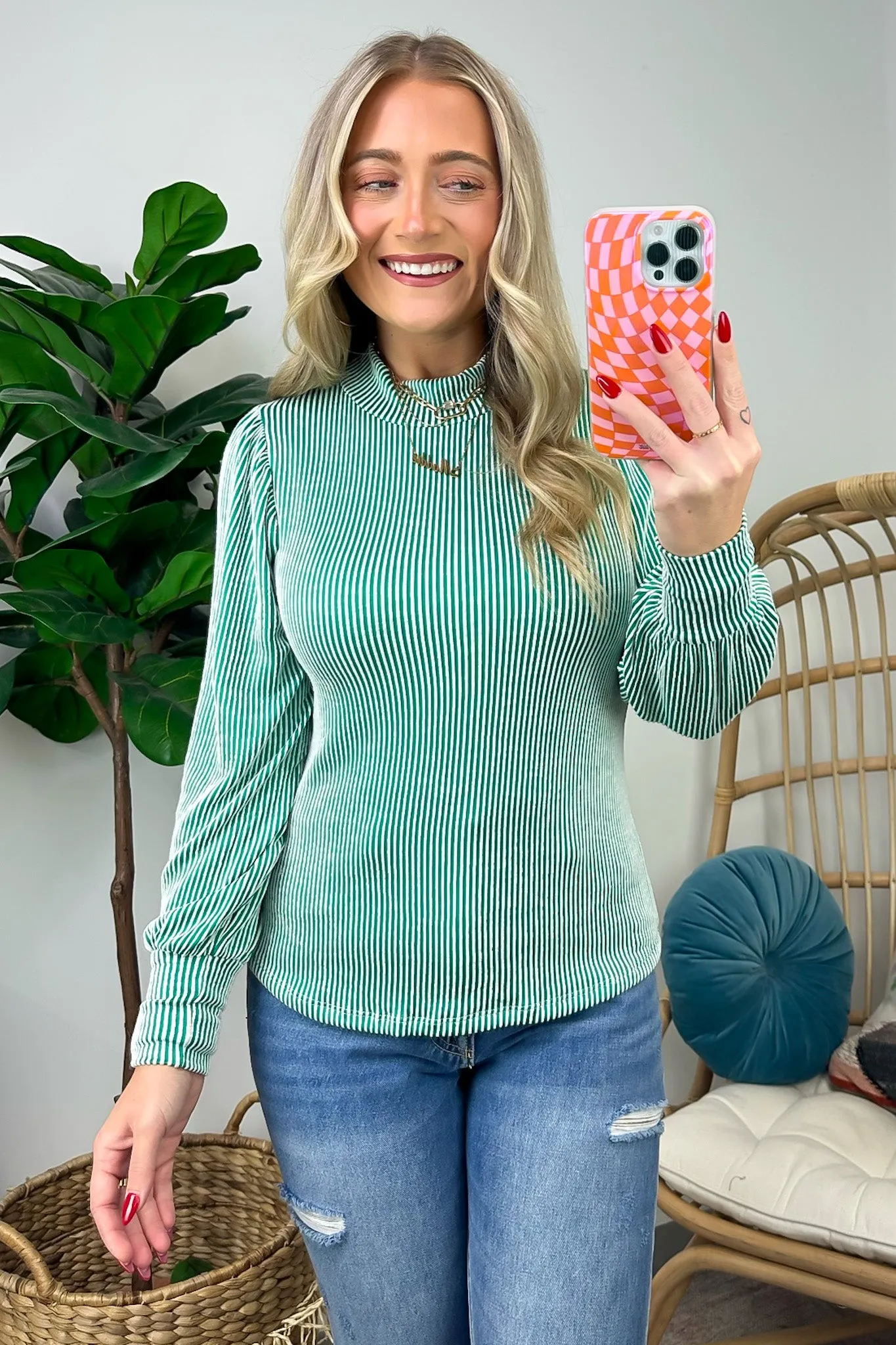 Alondrah Ribbed Mock Neck Puff Sleeve Top - FINAL SALE