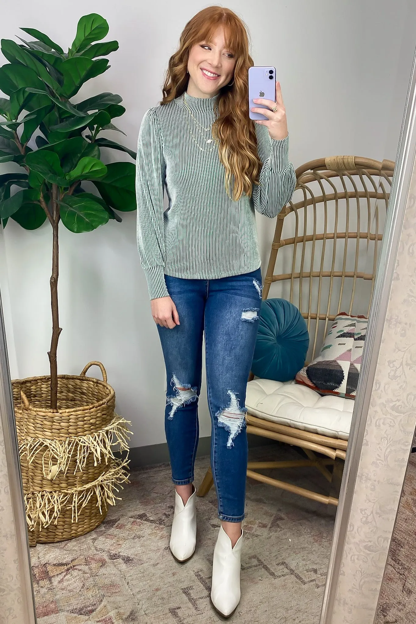 Alondrah Ribbed Mock Neck Puff Sleeve Top - FINAL SALE
