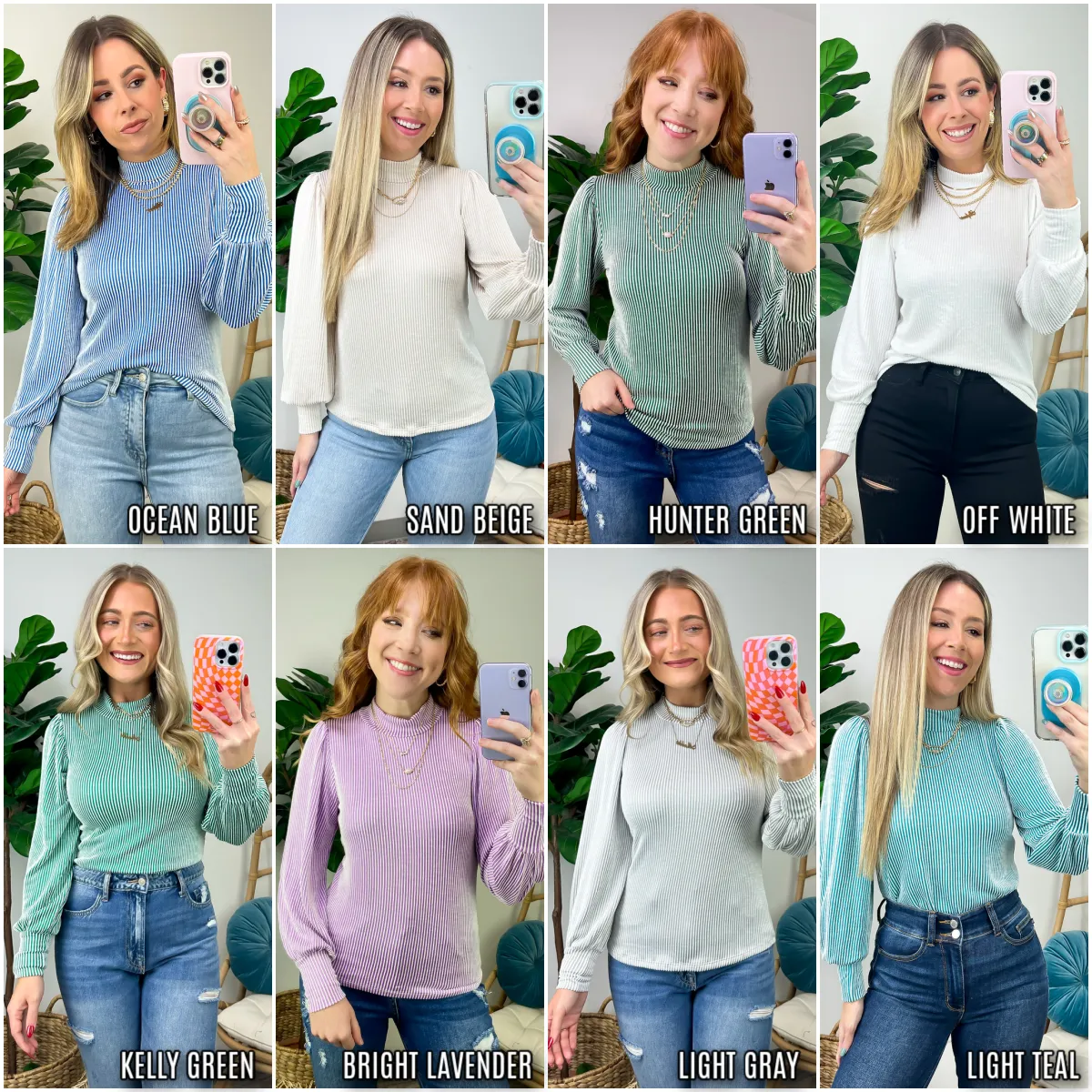 Alondrah Ribbed Mock Neck Puff Sleeve Top - FINAL SALE
