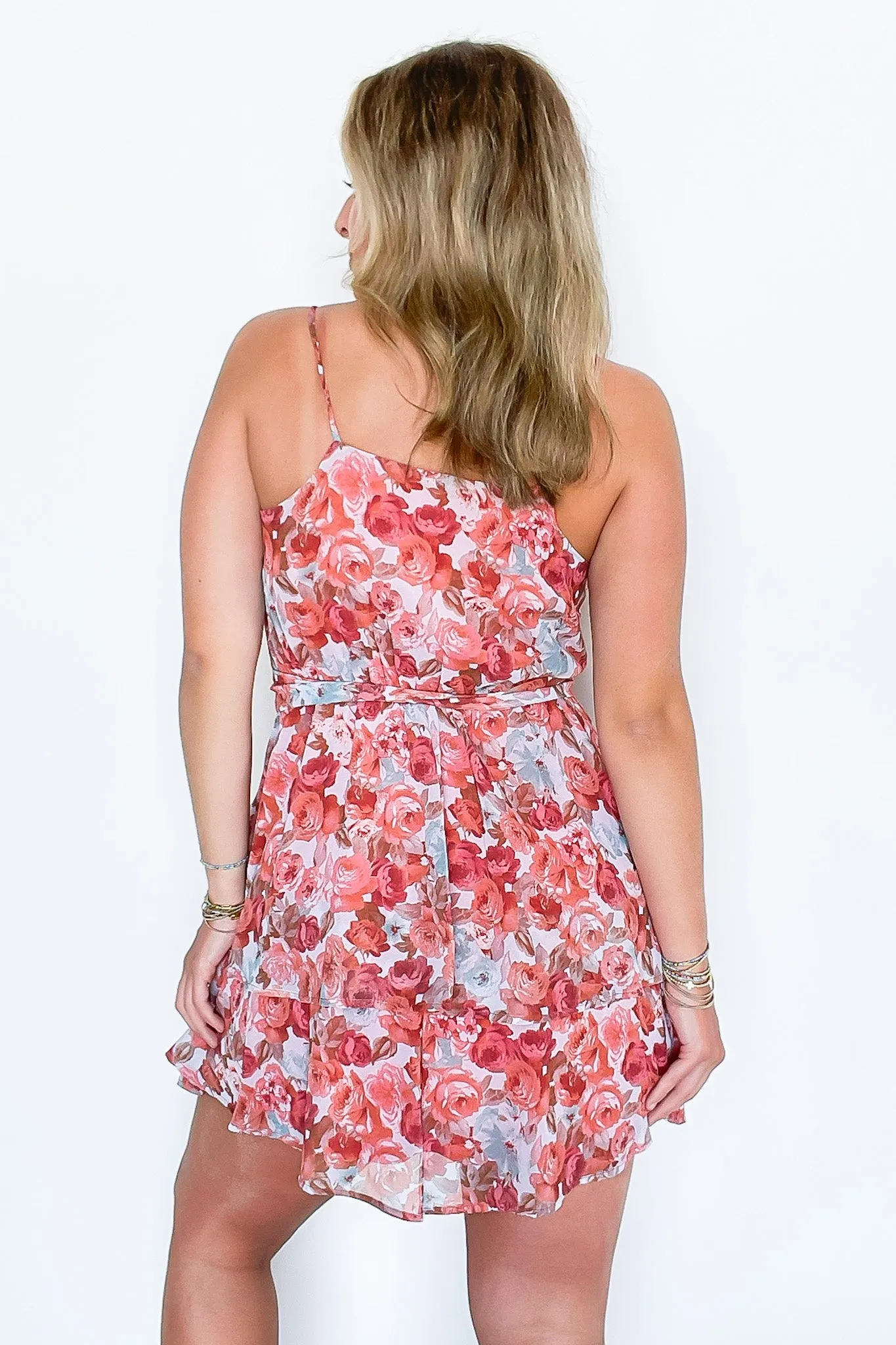 Always Blossoming Floral Ruffle Waist Tie Dress
