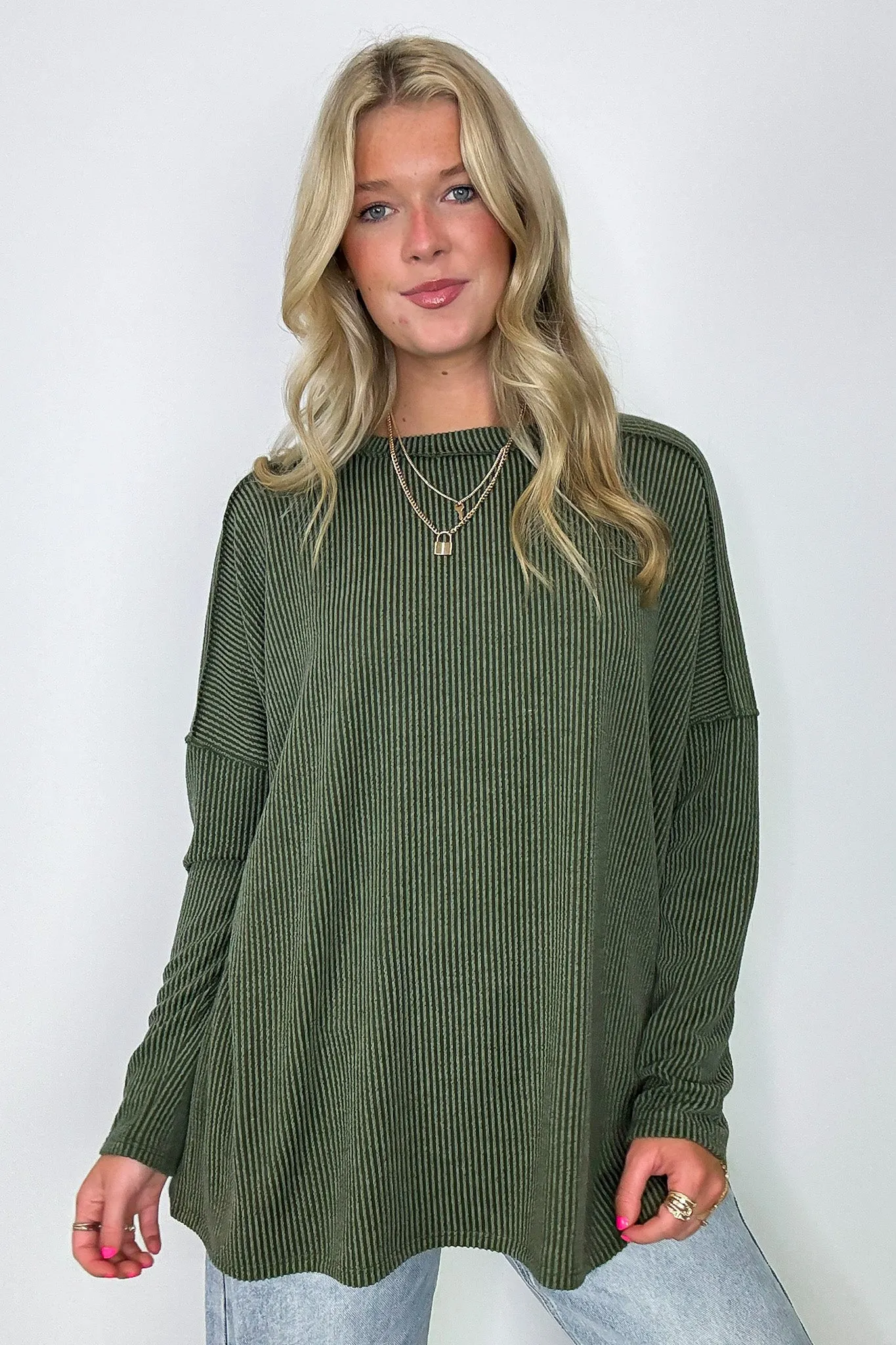 Amirah Rib Knit Long Sleeve Stitch Top