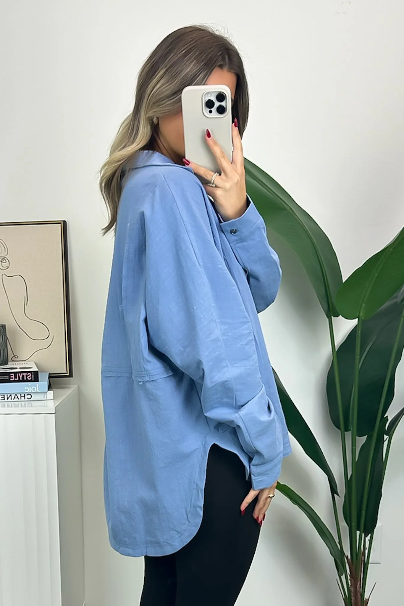 Anara Button Down Oversized Raw Edge Top - FINAL SALE