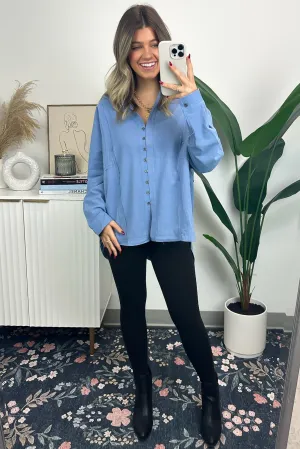 Anara Button Down Oversized Raw Edge Top - FINAL SALE