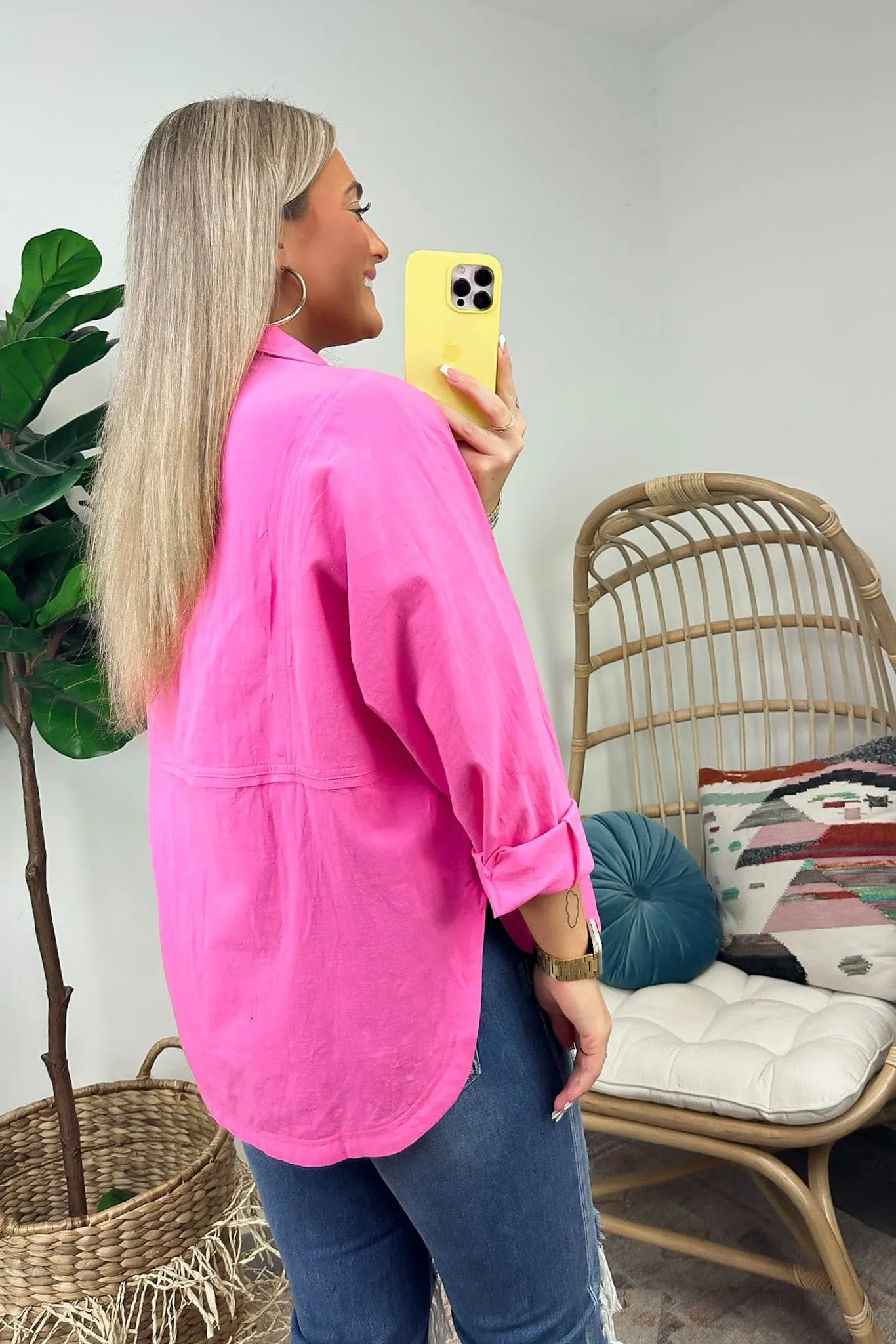 Anara Button Down Oversized Raw Edge Top - FINAL SALE