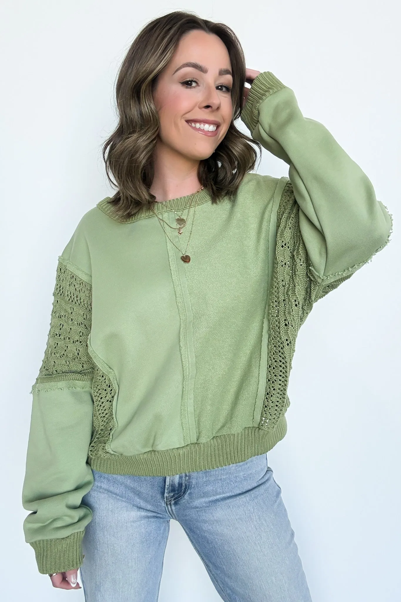 Arina Crochet Contrast Sleeve Pullover - FINAL SALE