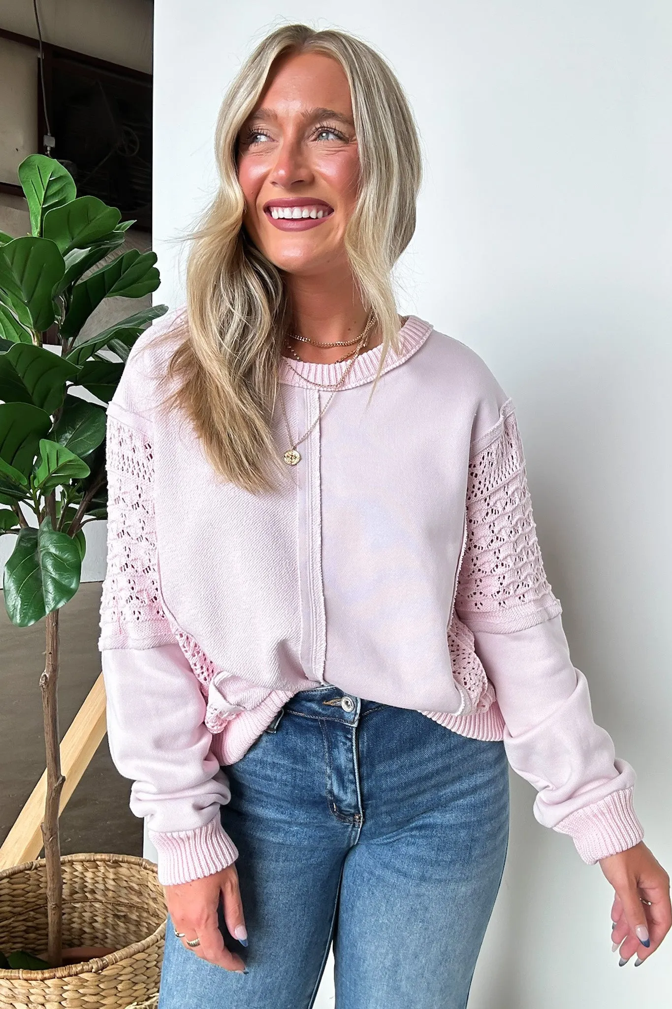 Arina Crochet Contrast Sleeve Pullover - FINAL SALE