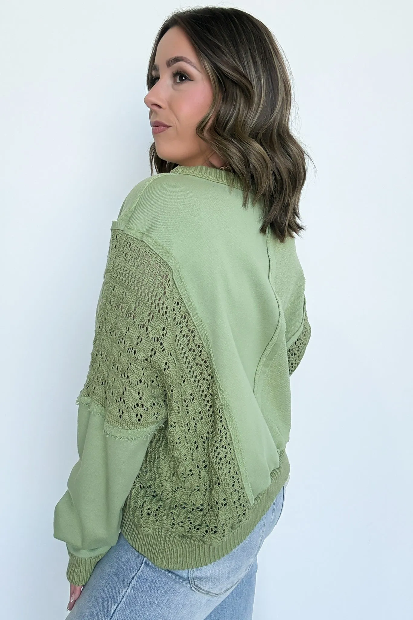 Arina Crochet Contrast Sleeve Pullover - FINAL SALE