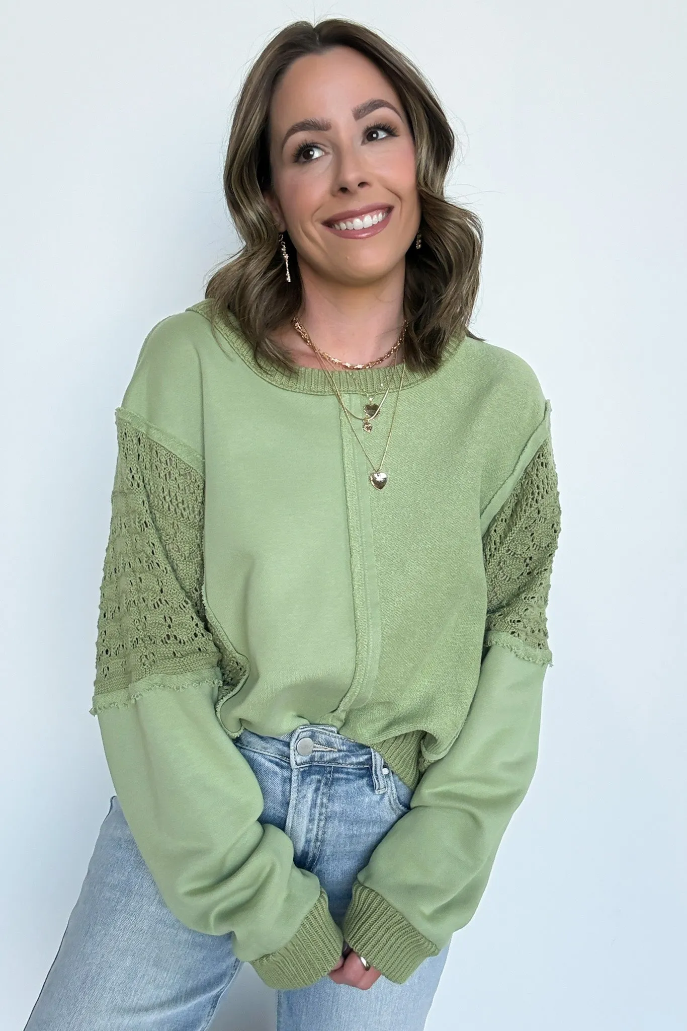 Arina Crochet Contrast Sleeve Pullover - FINAL SALE
