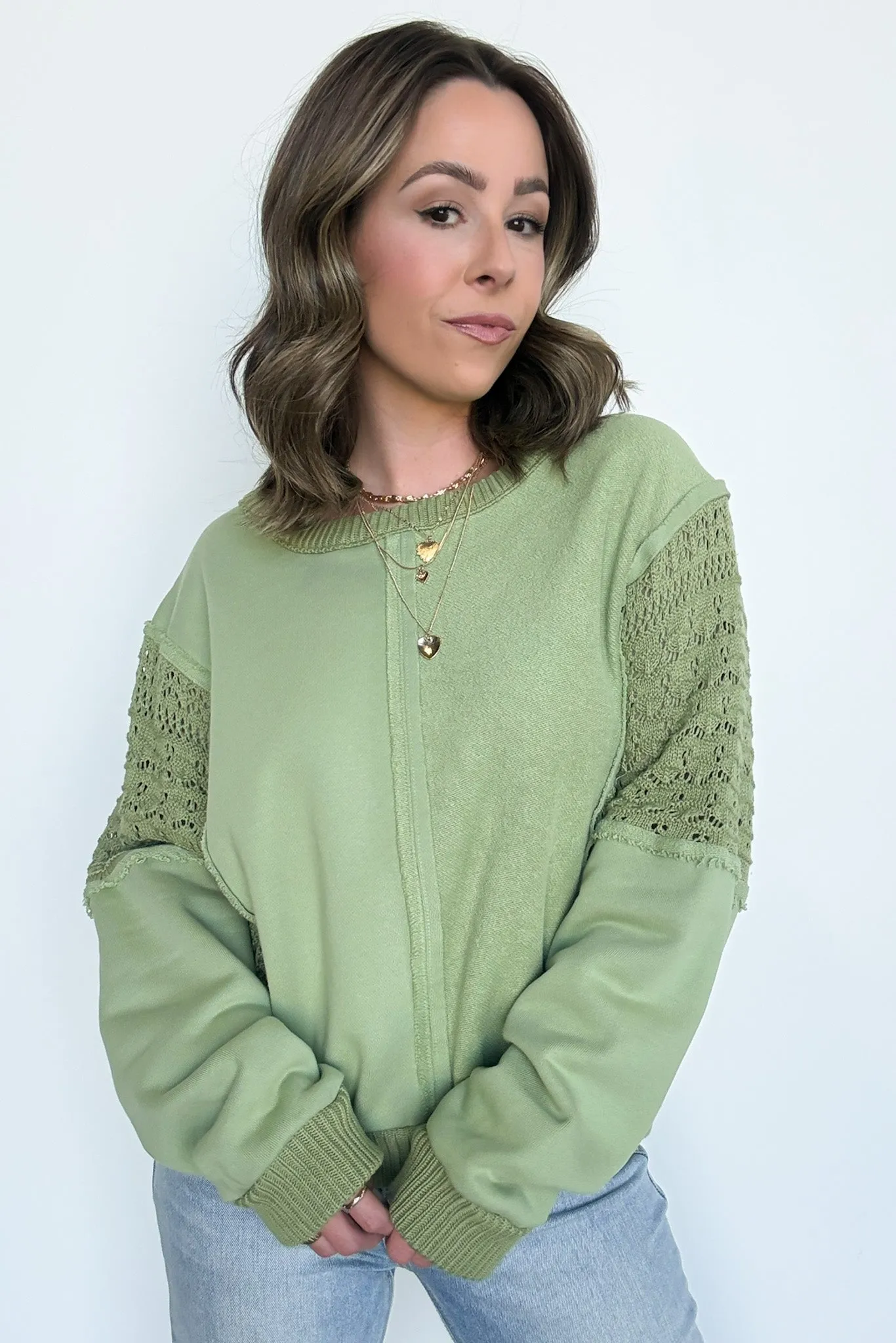 Arina Crochet Contrast Sleeve Pullover - FINAL SALE