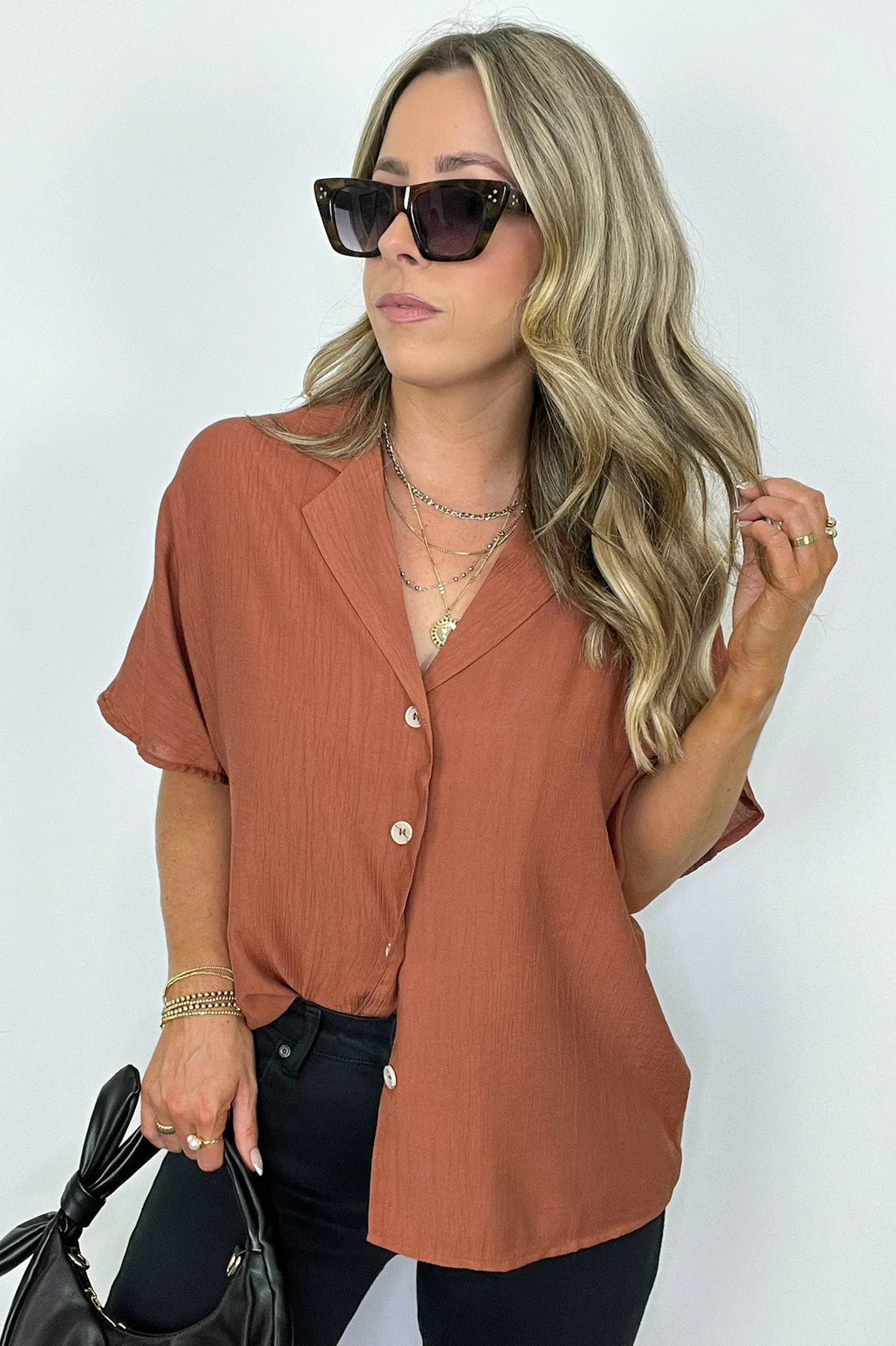At My Best Button Down Relaxed Top - BACK IN STOCK