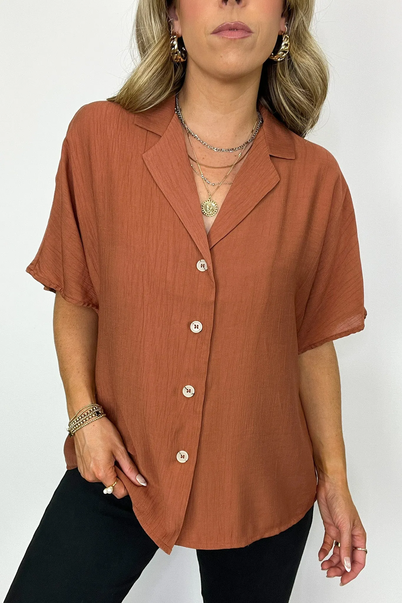At My Best Button Down Relaxed Top - BACK IN STOCK
