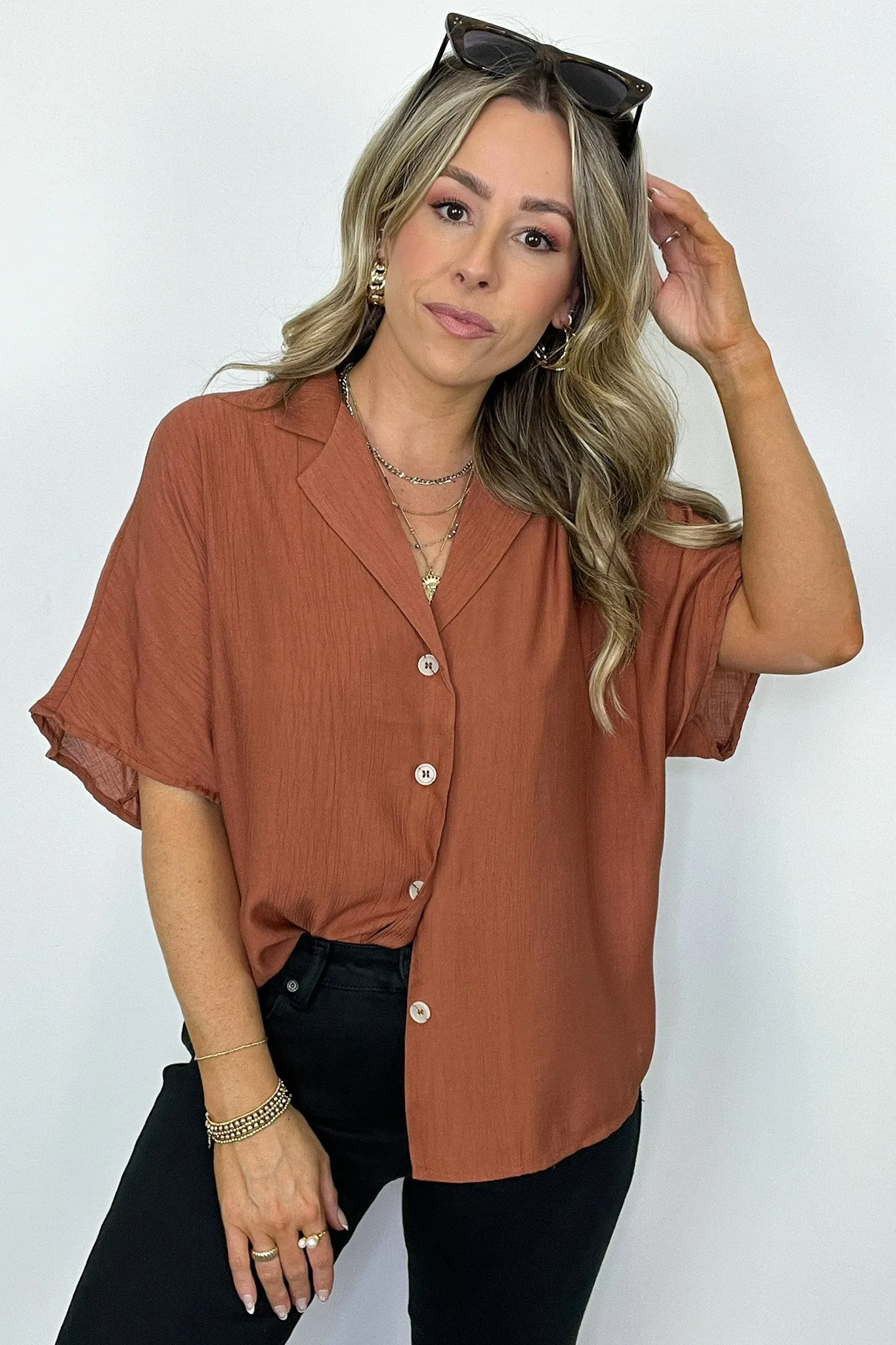 At My Best Button Down Relaxed Top - BACK IN STOCK