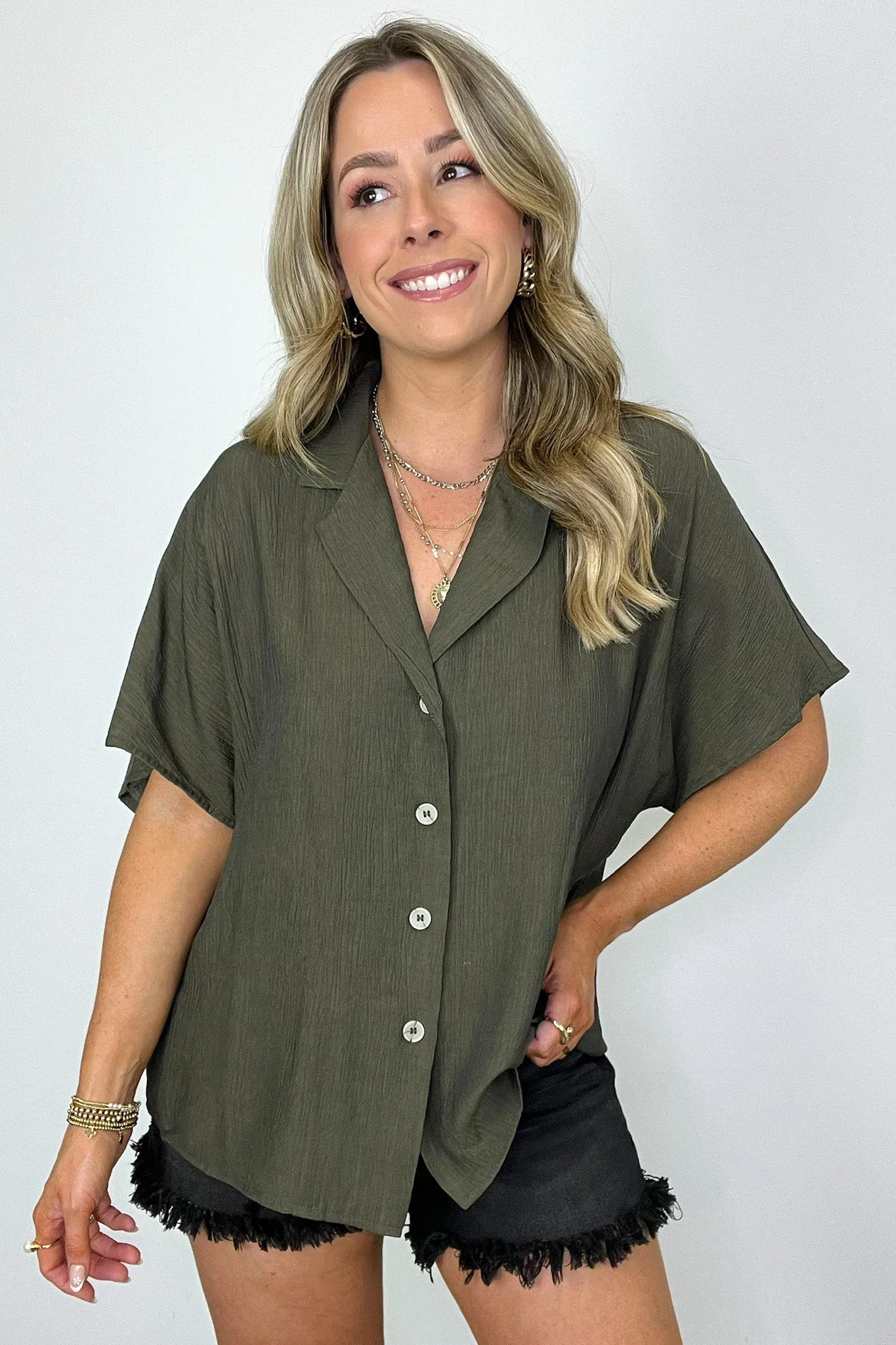 At My Best Button Down Relaxed Top - BACK IN STOCK