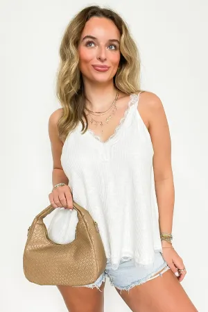 Avah Ribbed Lace Trim Tank Top