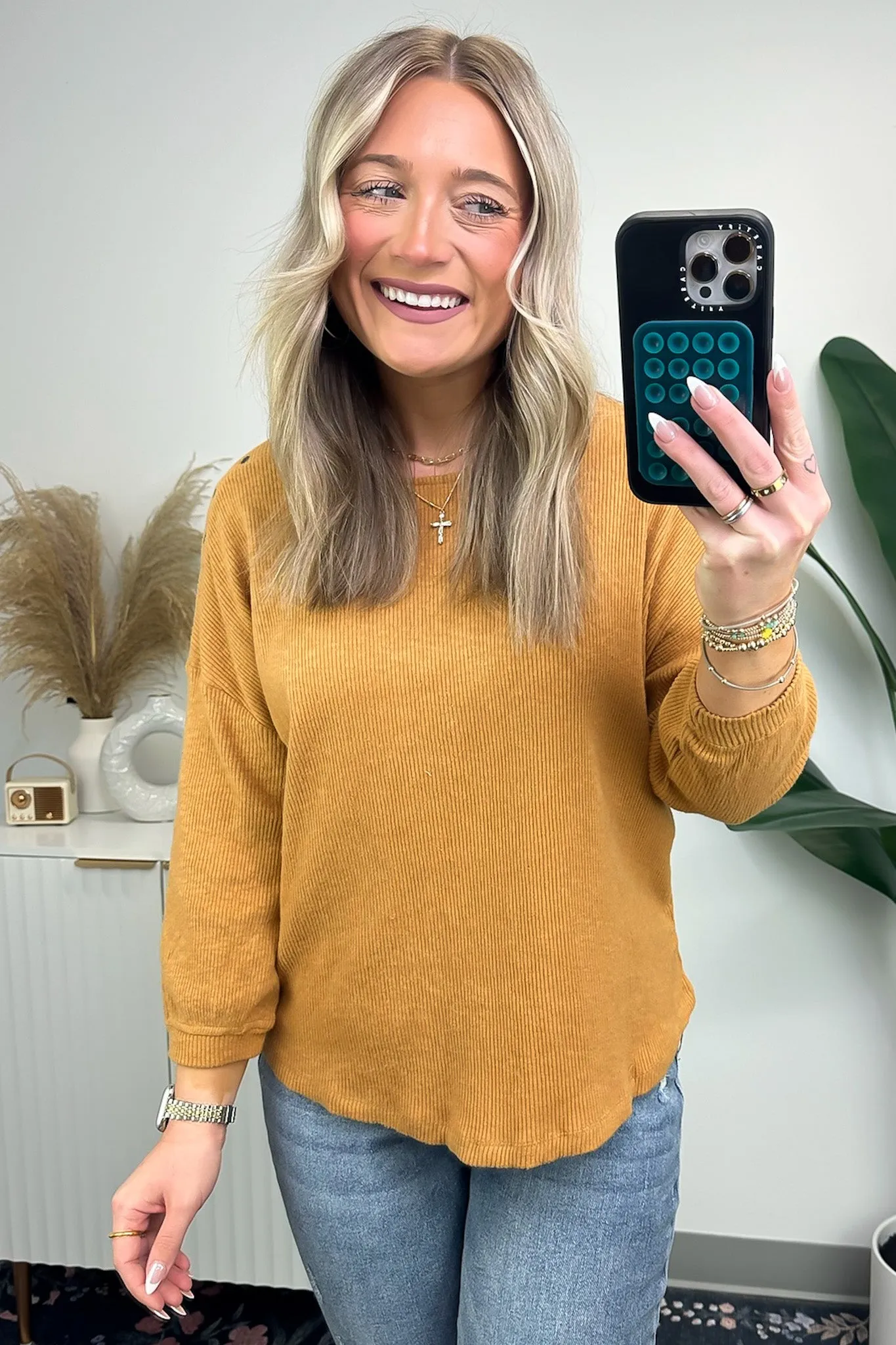 Avalynne Button Detail Rib Knit Top - FINAL SALE