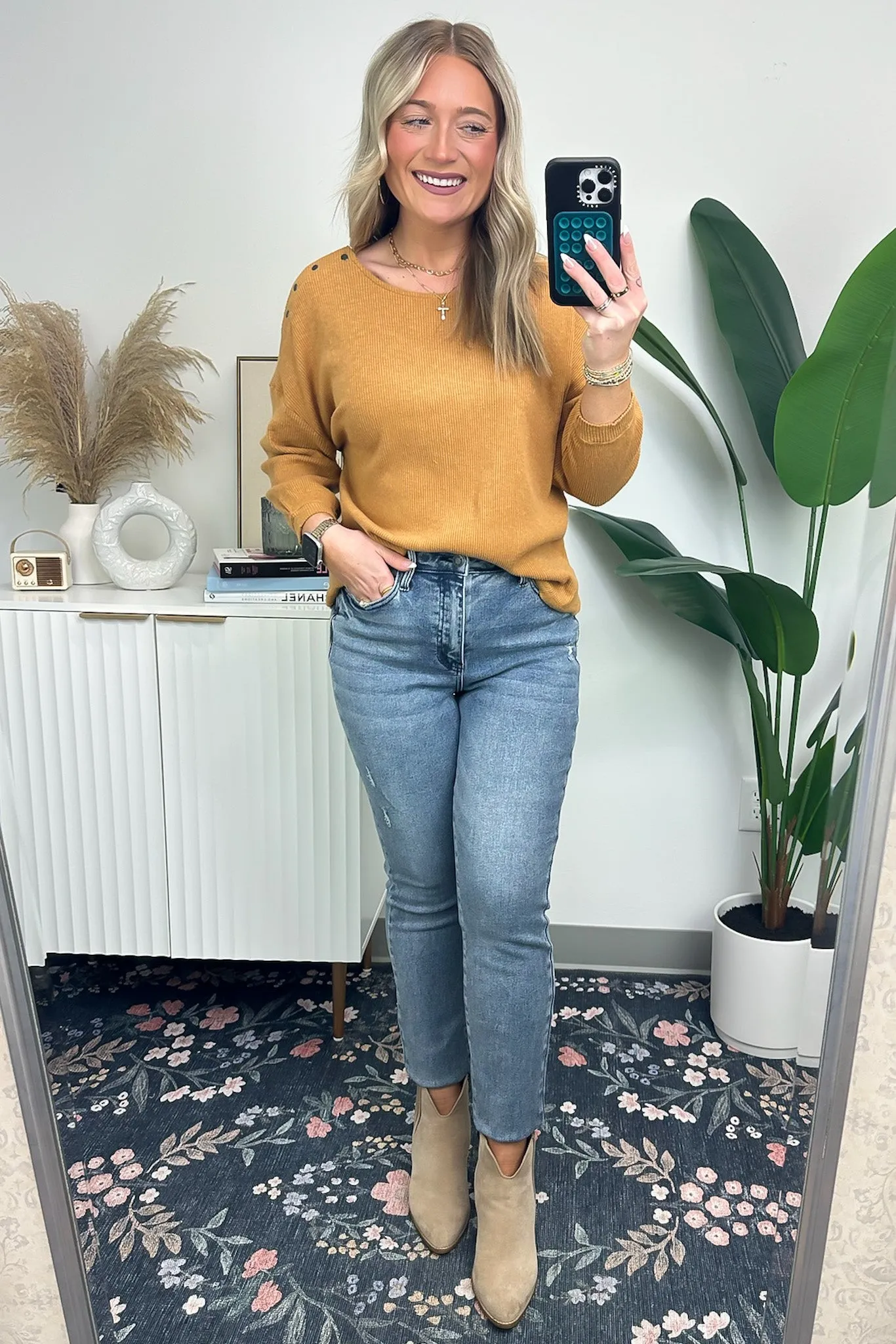 Avalynne Button Detail Rib Knit Top - FINAL SALE