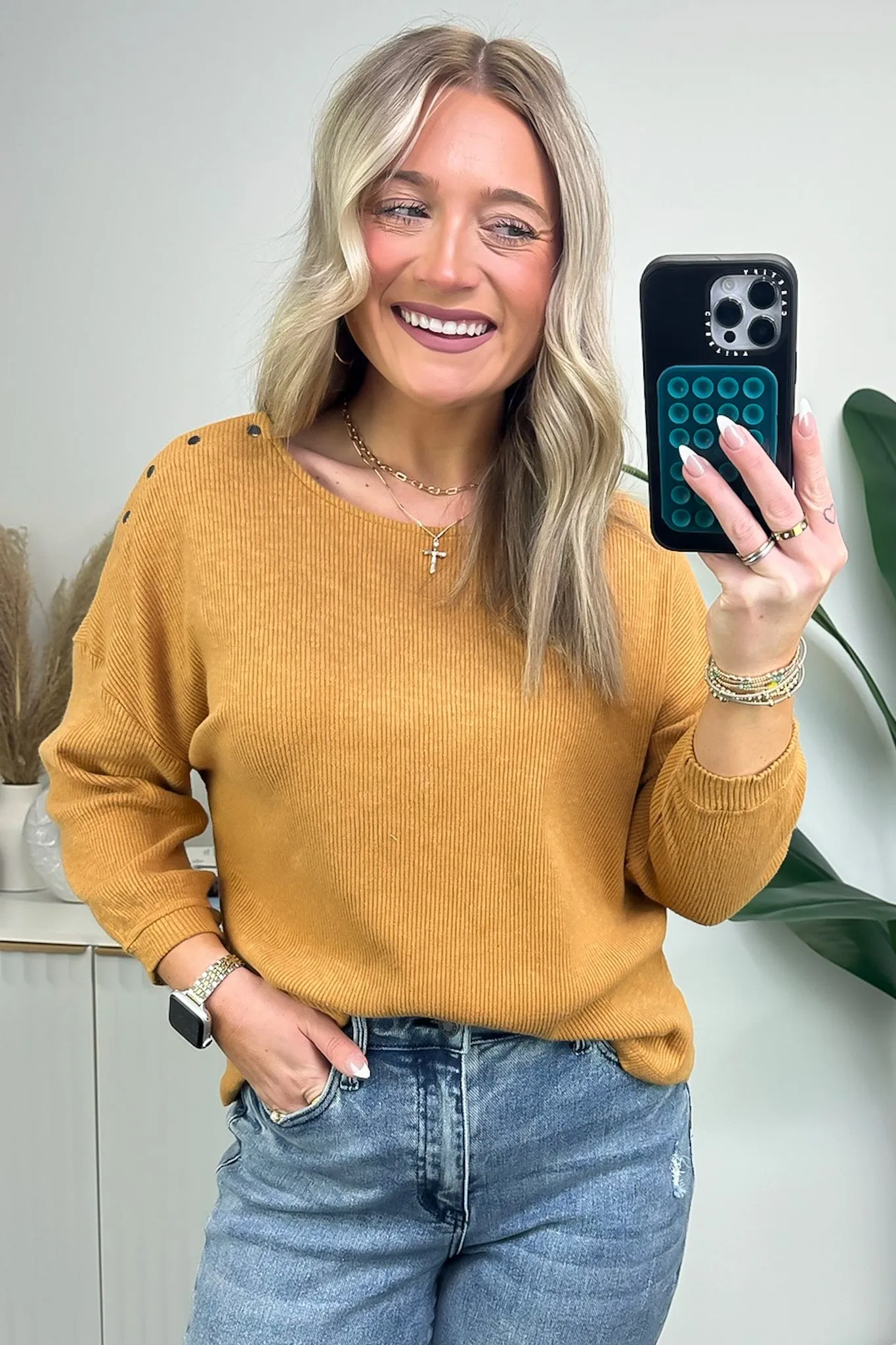 Avalynne Button Detail Rib Knit Top - FINAL SALE
