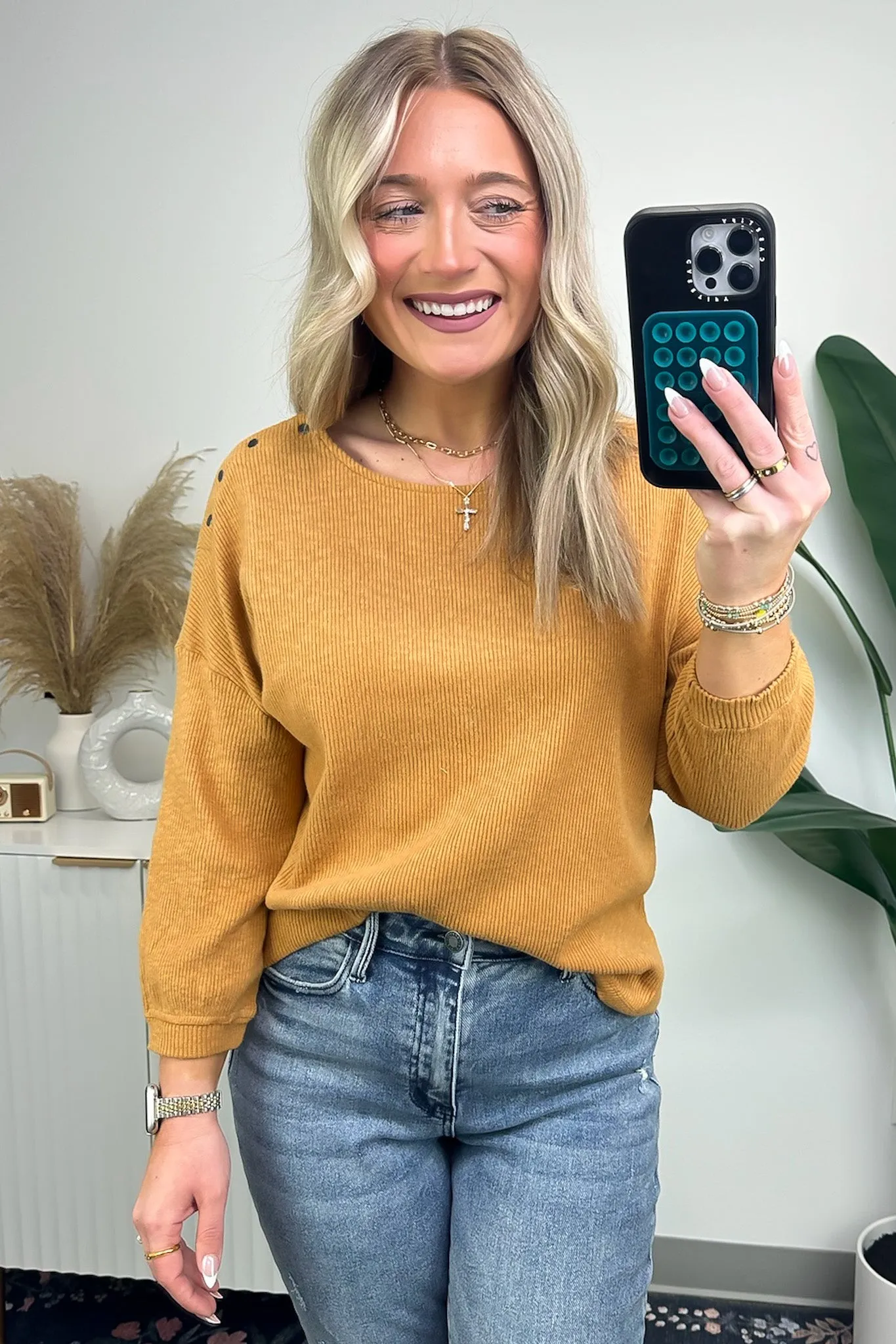 Avalynne Button Detail Rib Knit Top - FINAL SALE
