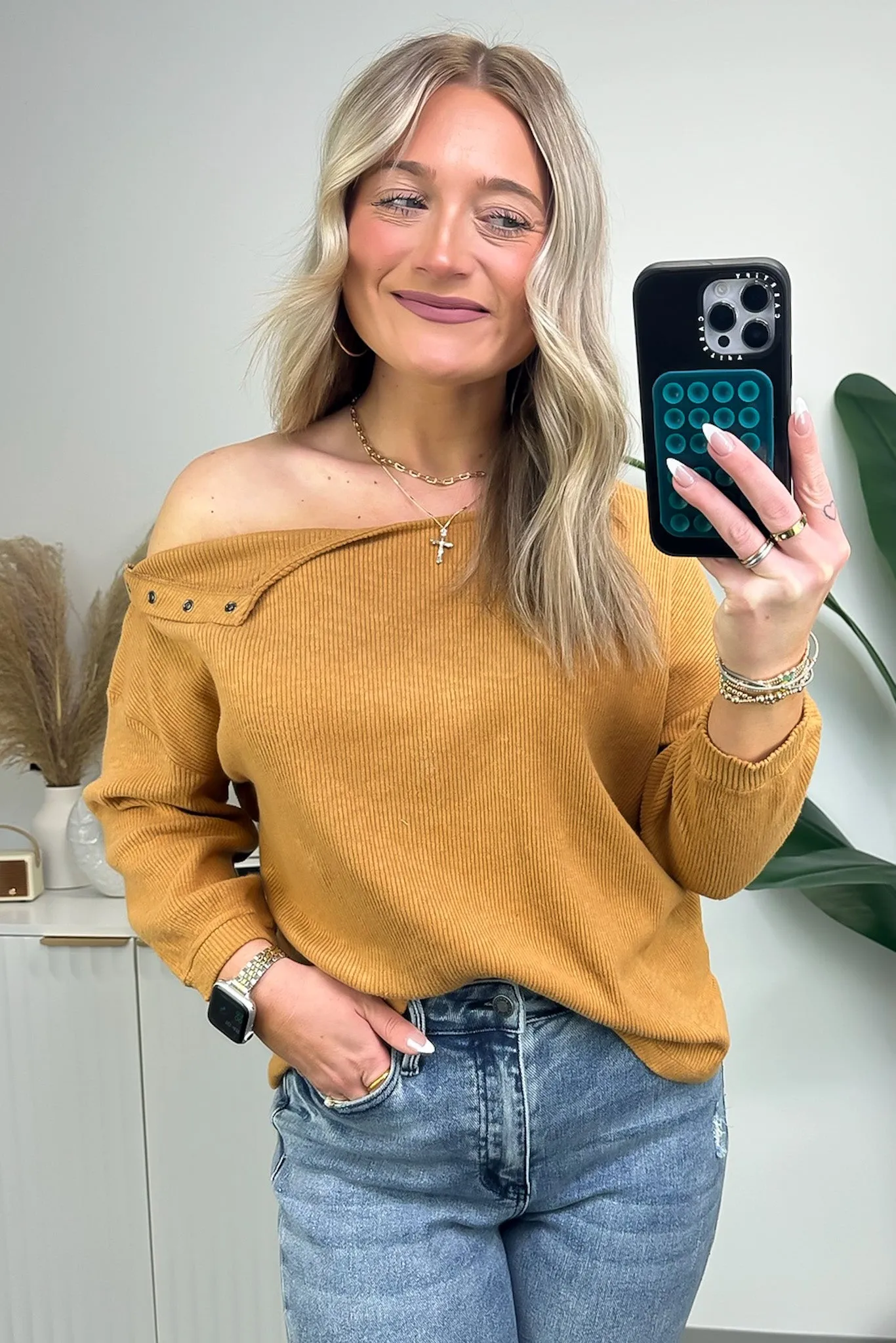 Avalynne Button Detail Rib Knit Top - FINAL SALE