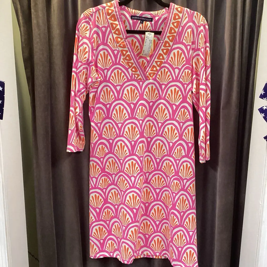 Barbara Erickson Patterned 3/4 Sleeve DRESSES L