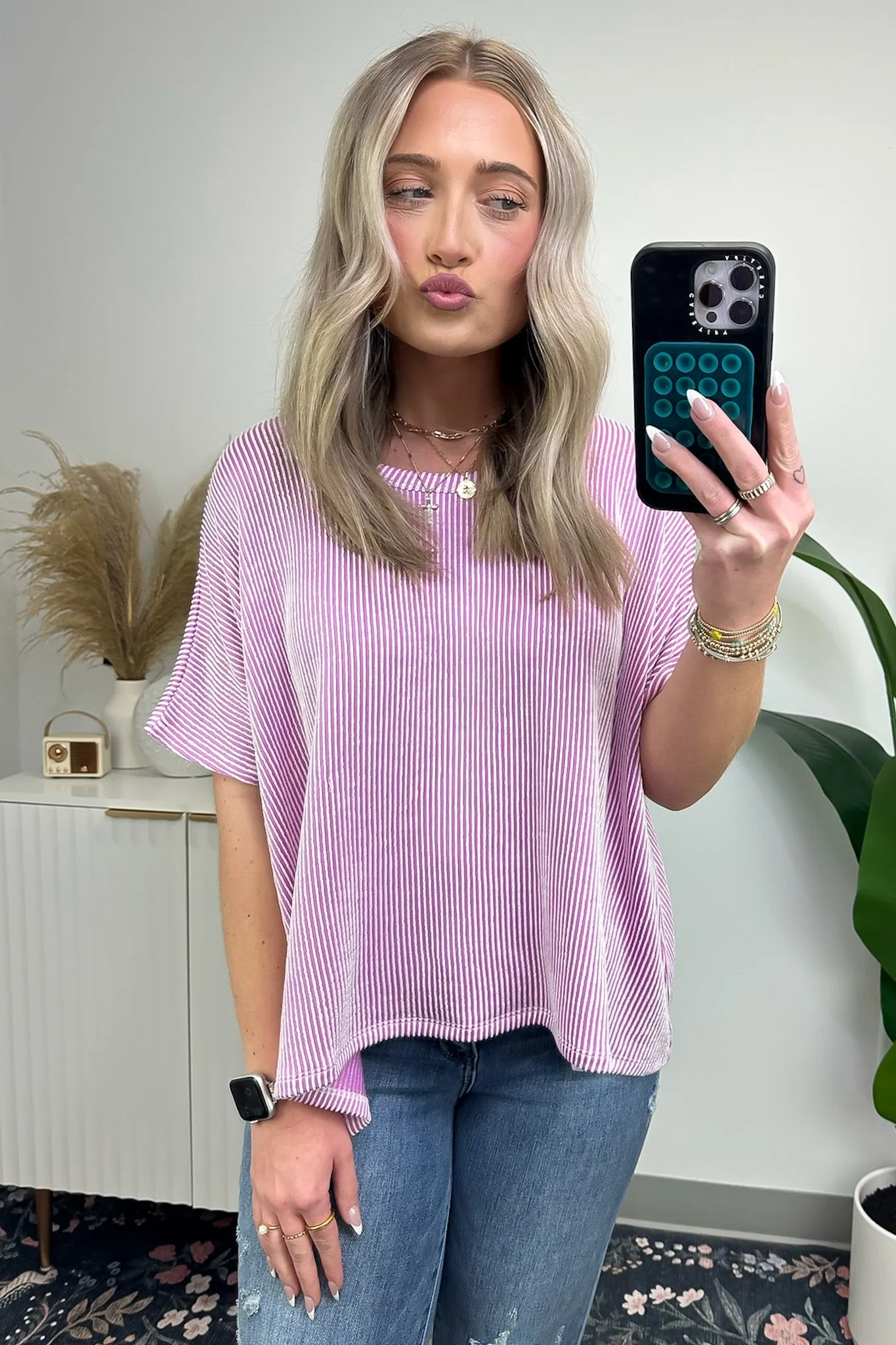 Beatryx Two Tone Rib Knit Oversized Top - BACK IN STOCK