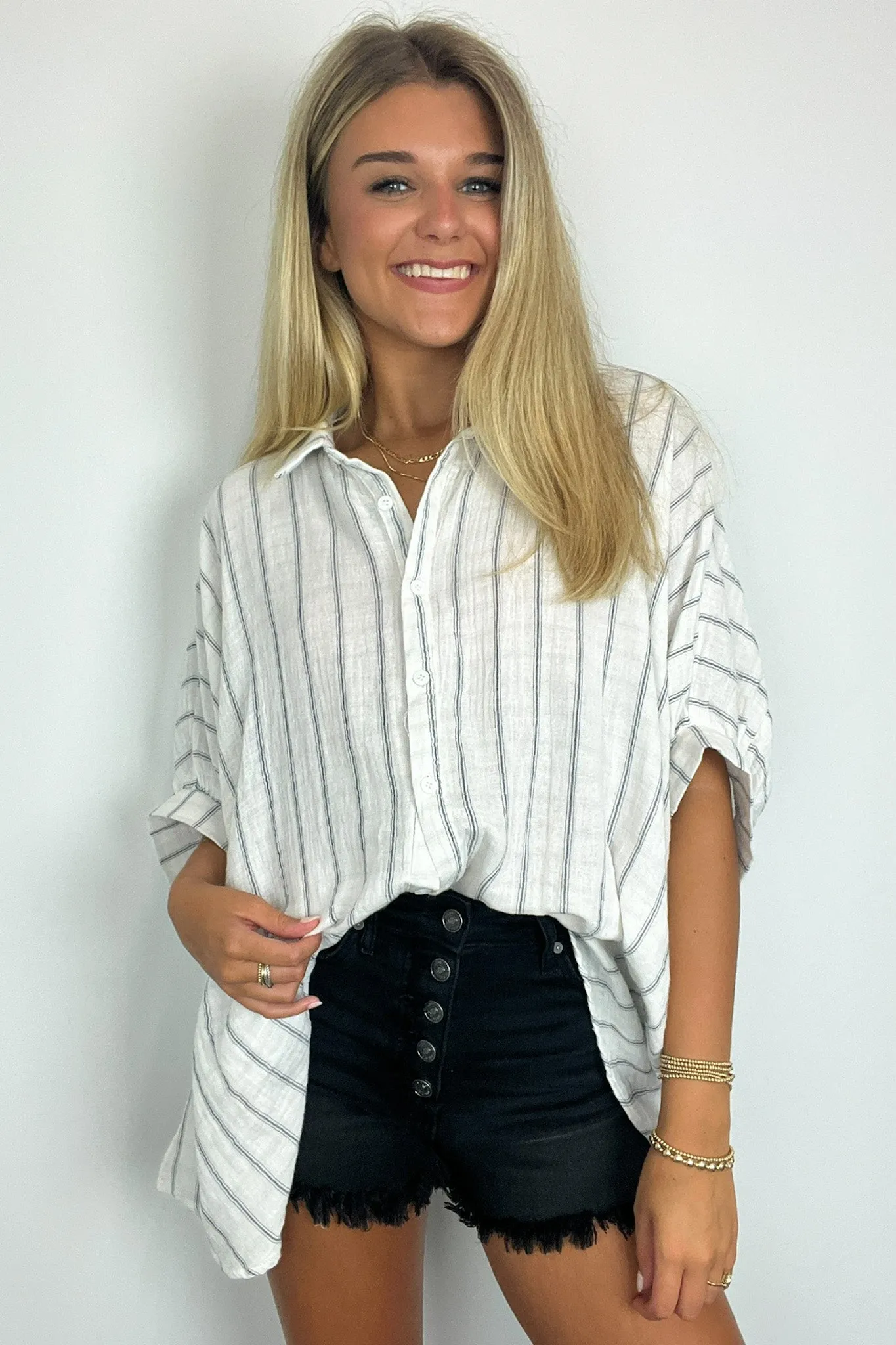 Beckham Oversized Striped Button Down Top - BACK IN STOCK