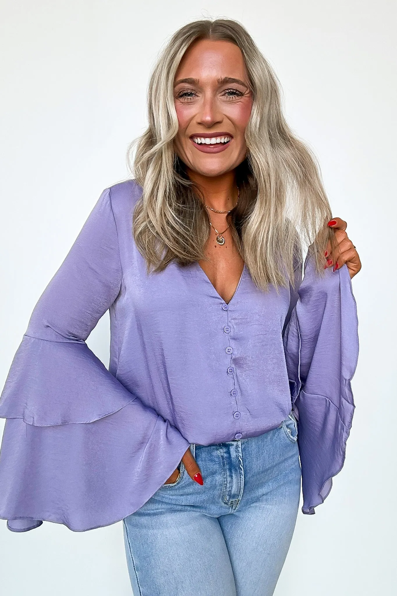 Beloved Darling Ruffle Bell Sleeve Button Bodysuit - FINAL SALE
