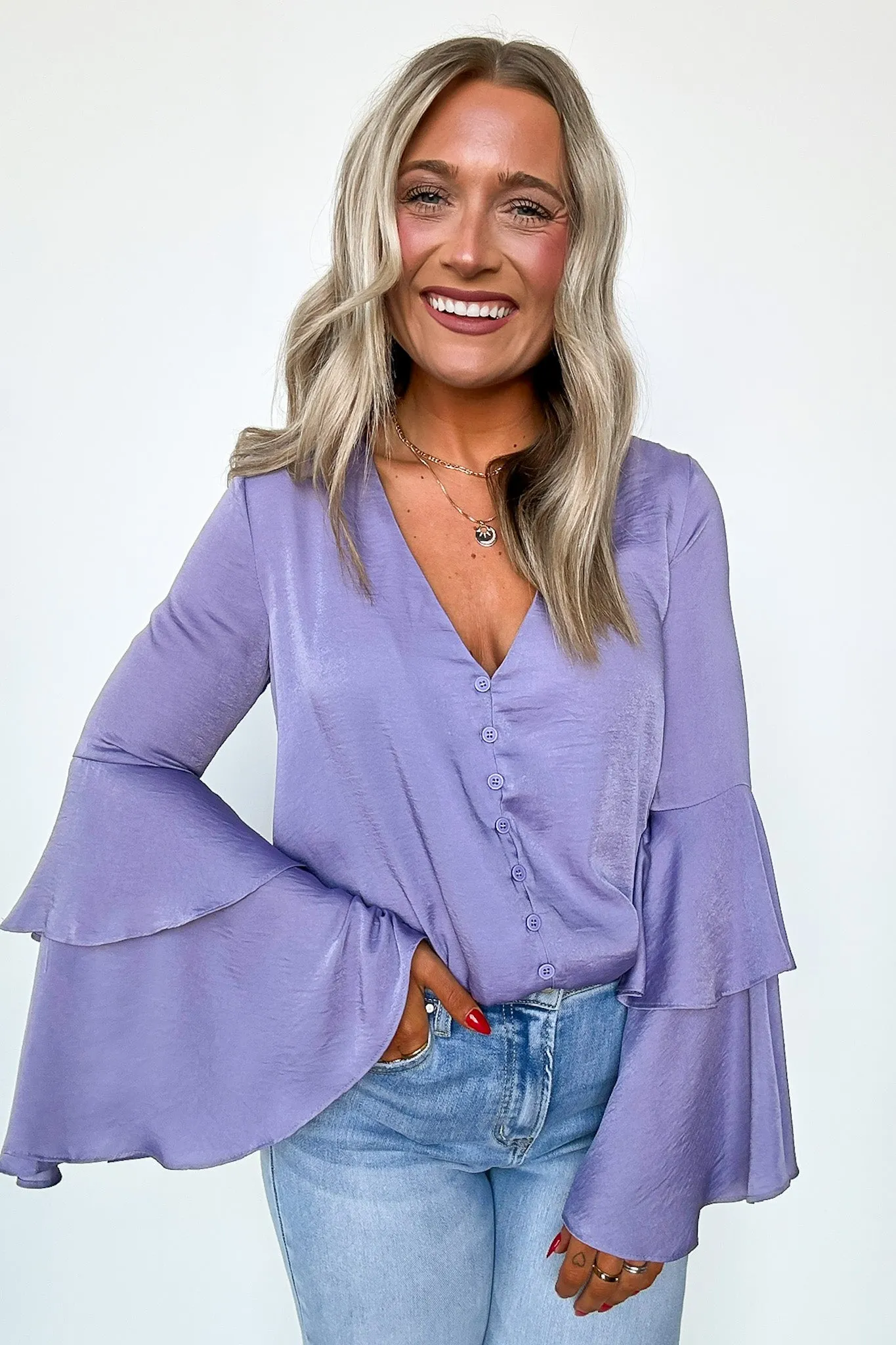 Beloved Darling Ruffle Bell Sleeve Button Bodysuit - FINAL SALE