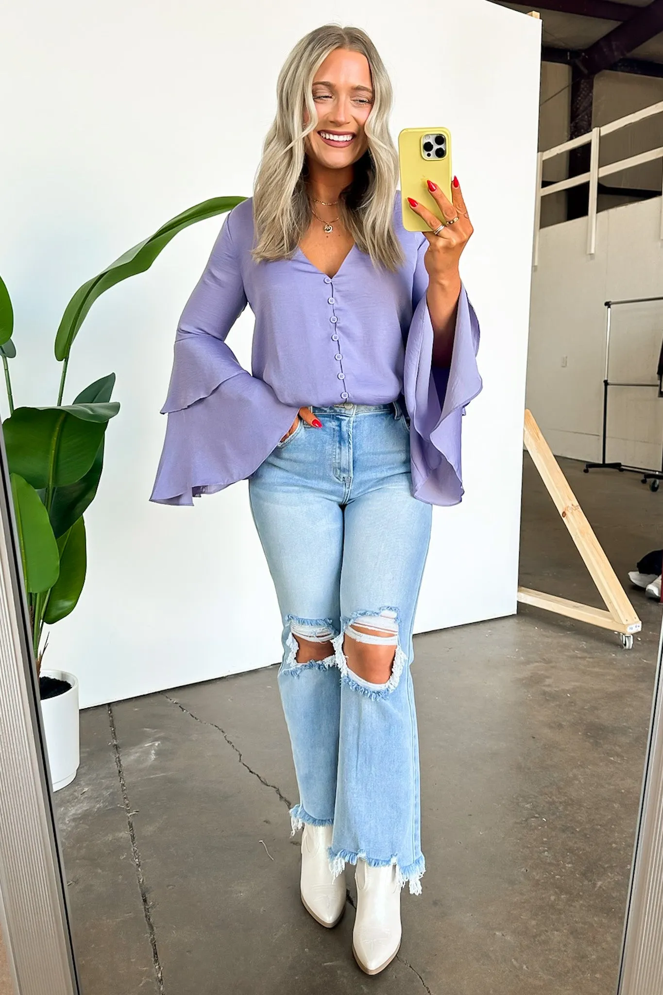Beloved Darling Ruffle Bell Sleeve Button Bodysuit - FINAL SALE