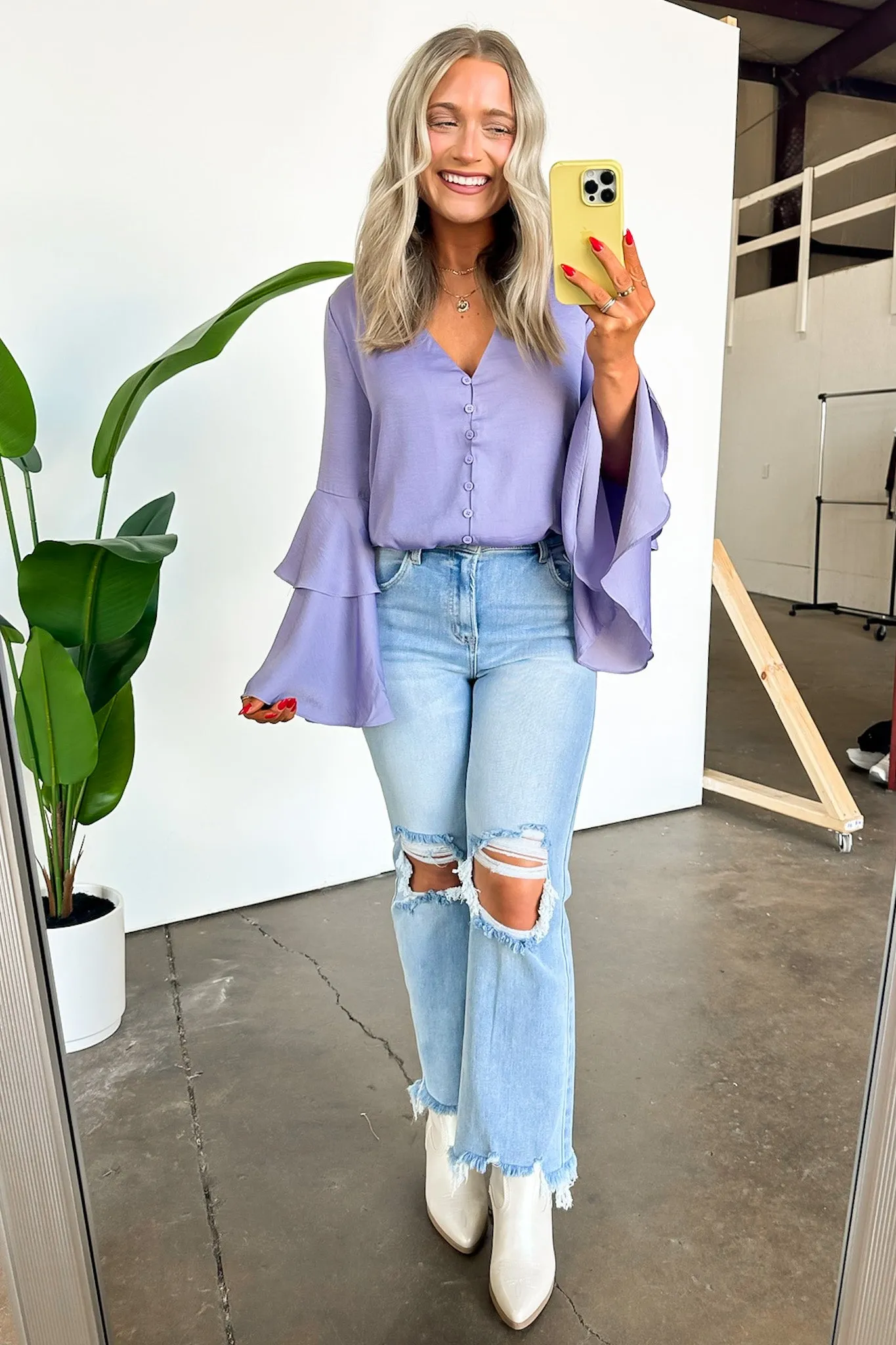 Beloved Darling Ruffle Bell Sleeve Button Bodysuit - FINAL SALE