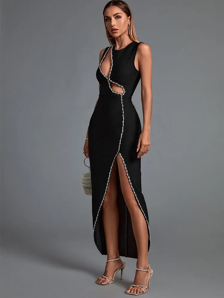 Black High Slit Bodycon Elegant Dress Anna Kay Co