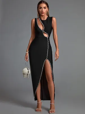 Black High Slit Bodycon Elegant Dress Anna Kay Co