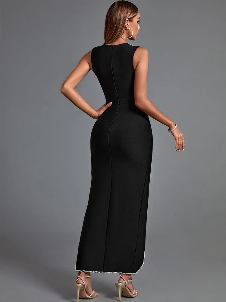 Black High Slit Bodycon Elegant Dress Anna Kay Co