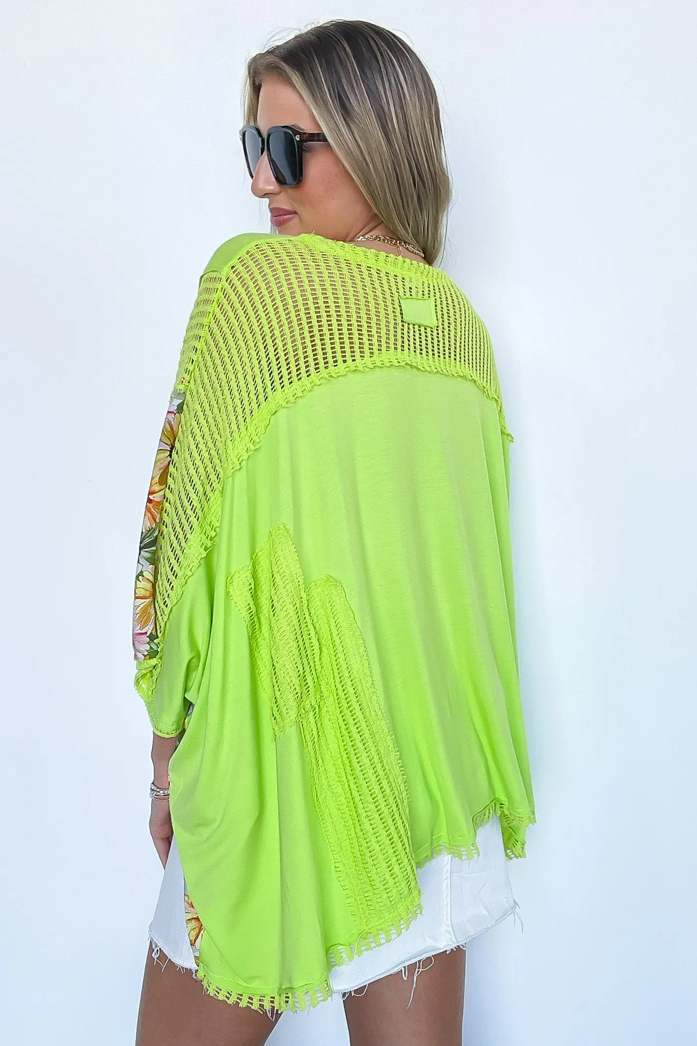 Boho Drift Oversize High Low Patchwork Floral Contrast Top