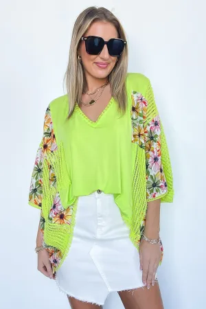 Boho Drift Oversize High Low Patchwork Floral Contrast Top